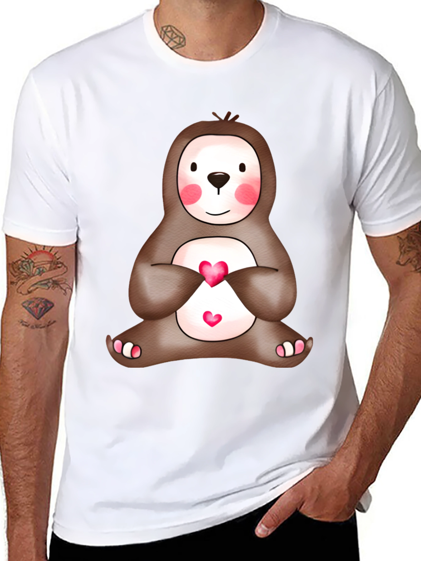Cute Sloth Heart T-Shirt - Mens Black Tee
