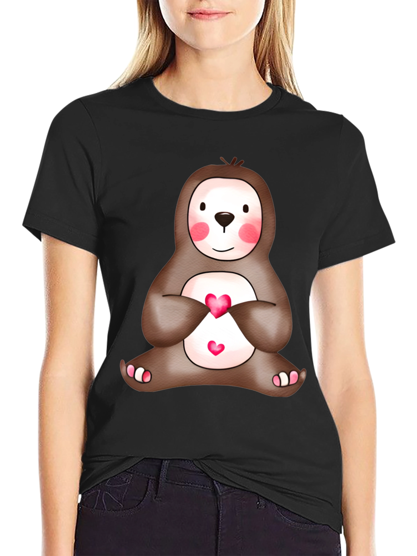 Cute Sloth Heart T-Shirt - Mens Black Tee