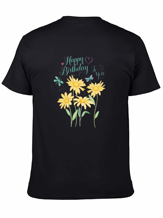 Happy Birthday Floral T-Shirt - Black