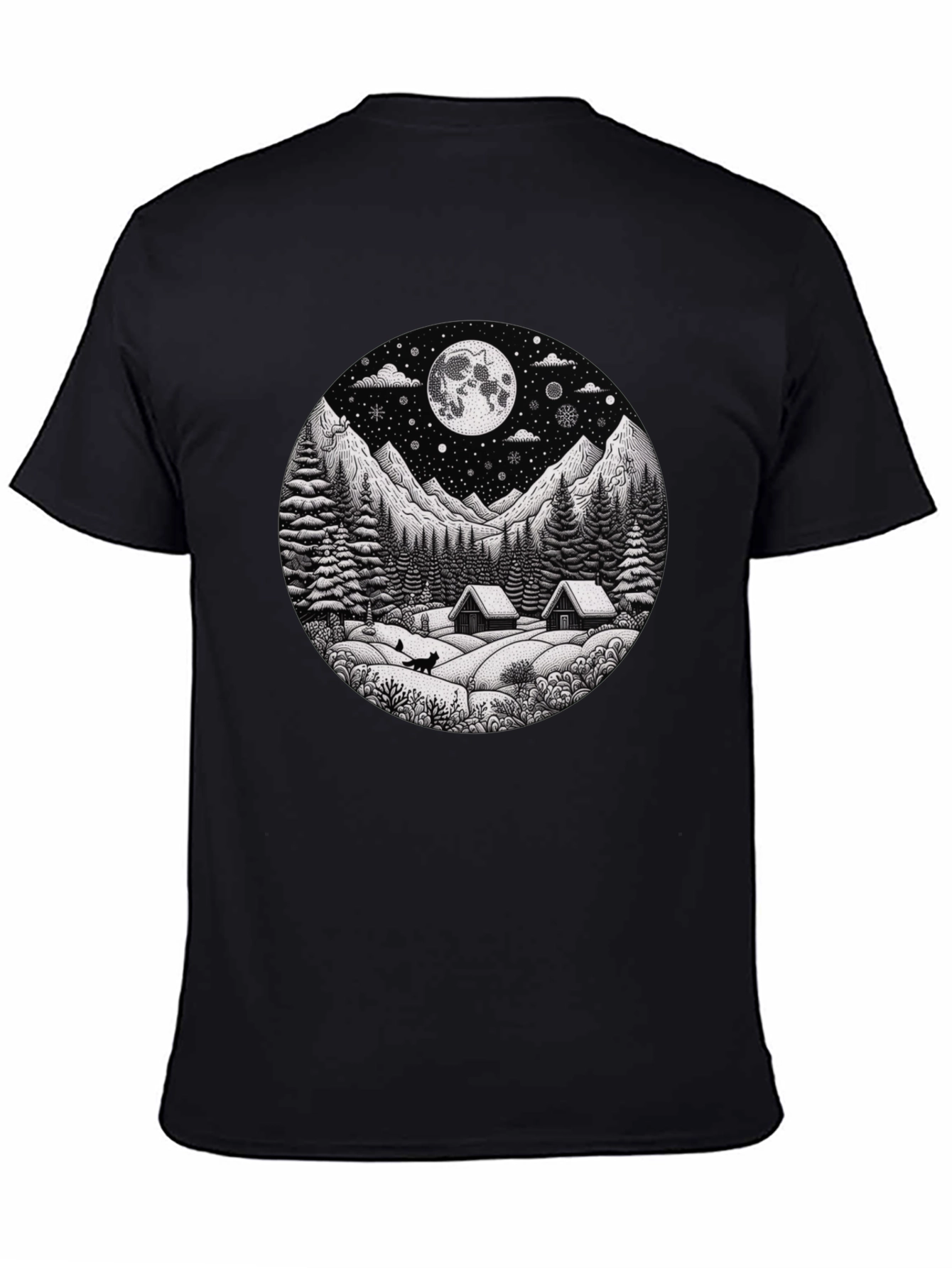 Winter Cabin Moon Graphic T-Shirt
