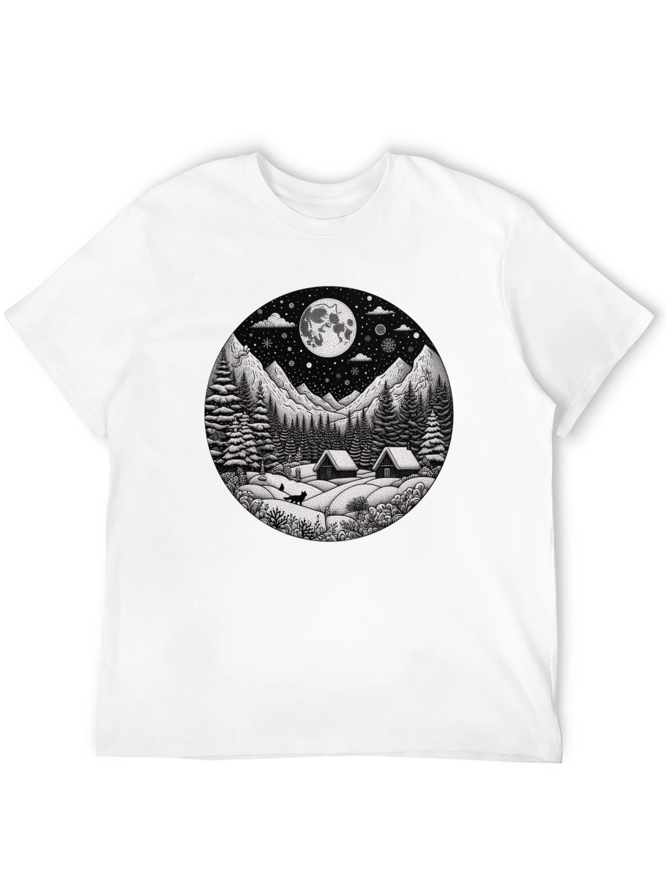 Winter Cabin Moon Graphic T-Shirt