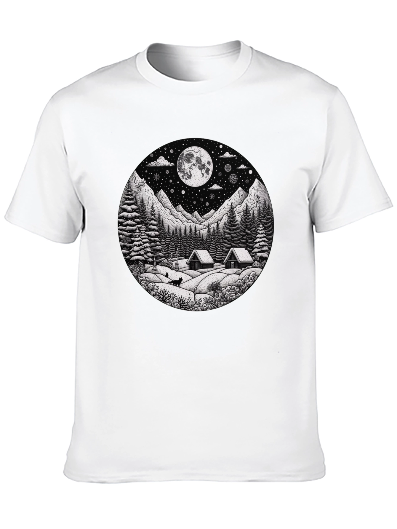 Winter Cabin Moon Graphic T-Shirt