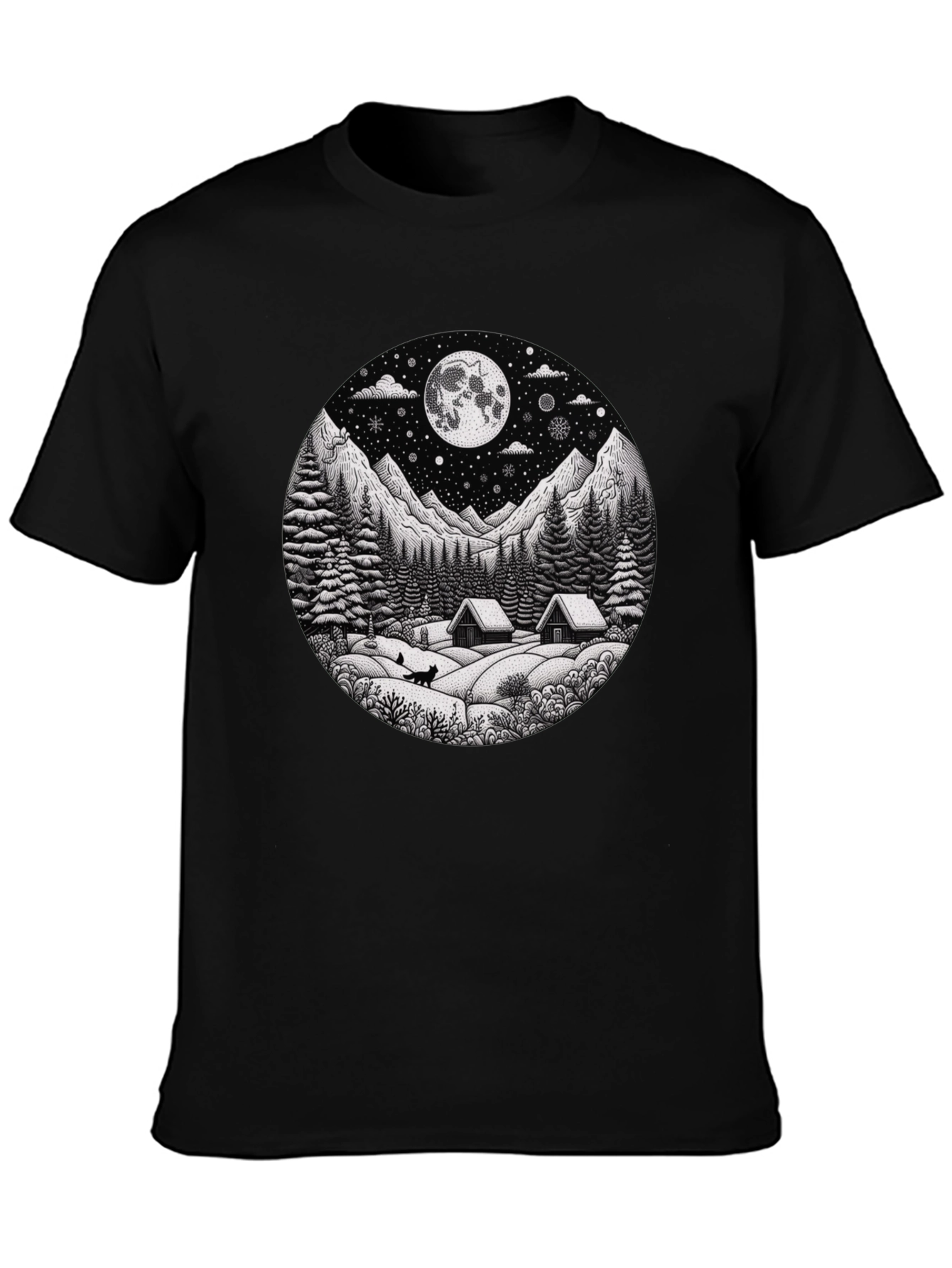 Winter Cabin Moon Graphic T-Shirt