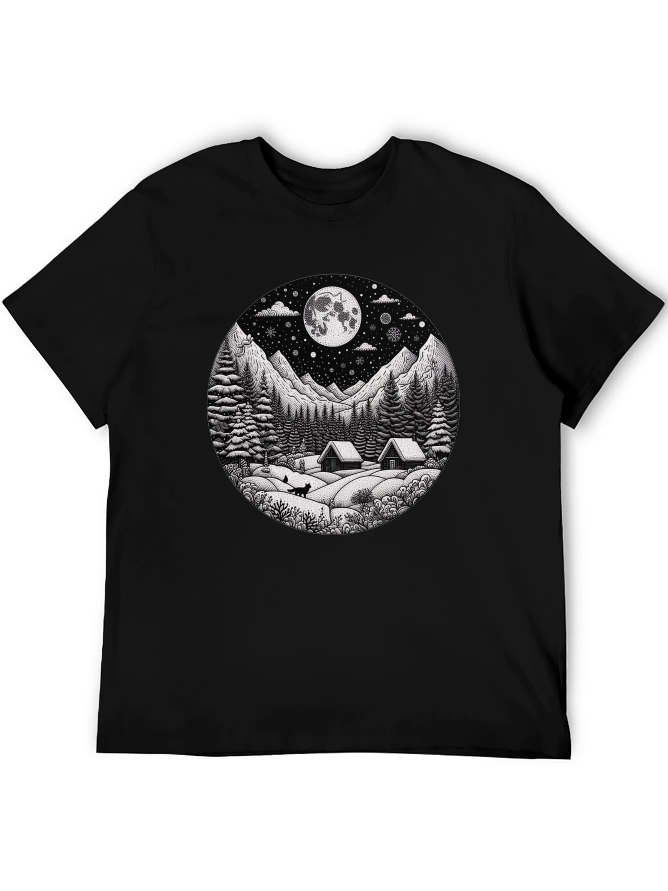 Winter Cabin Moon Graphic T-Shirt