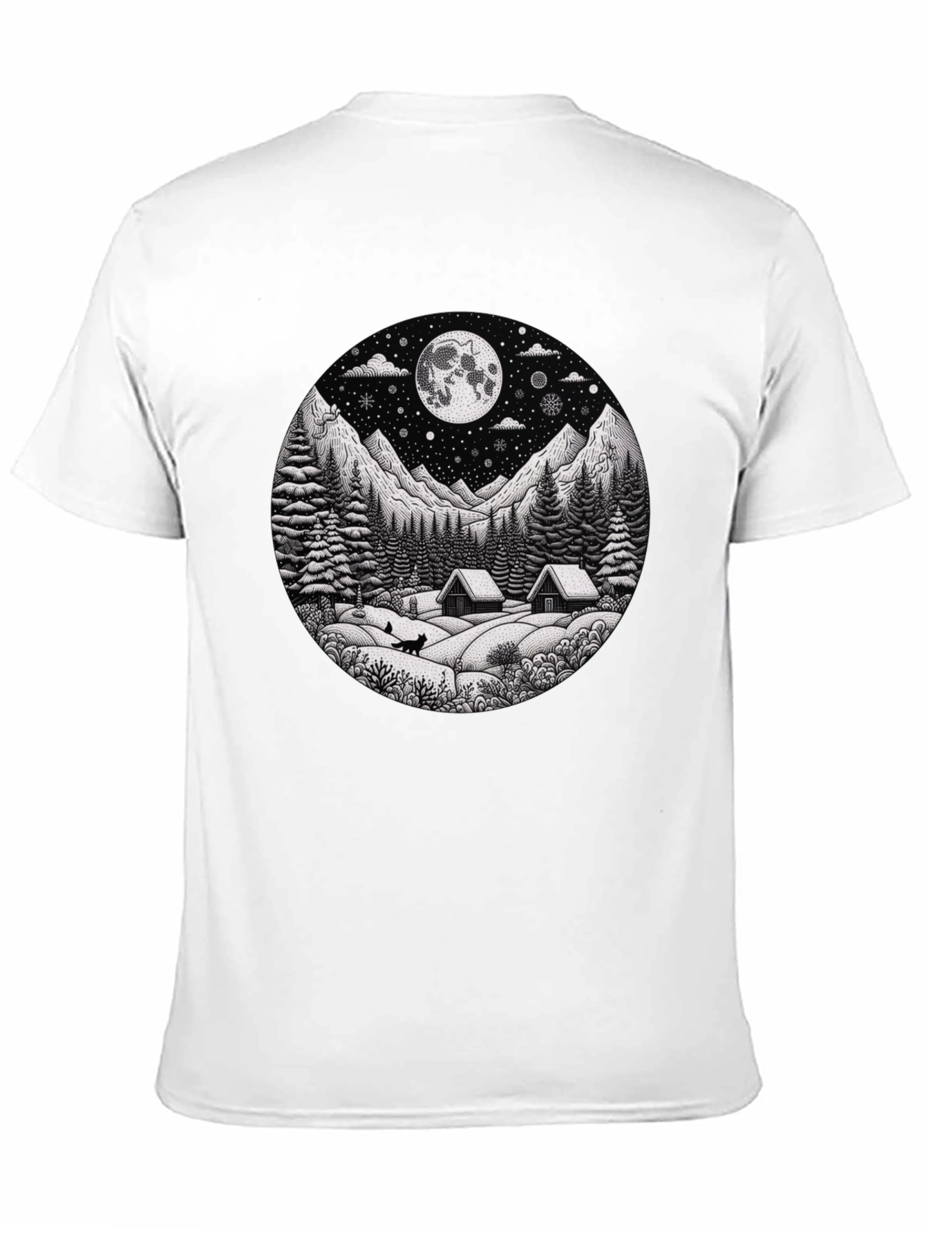Winter Cabin Moon Graphic T-Shirt
