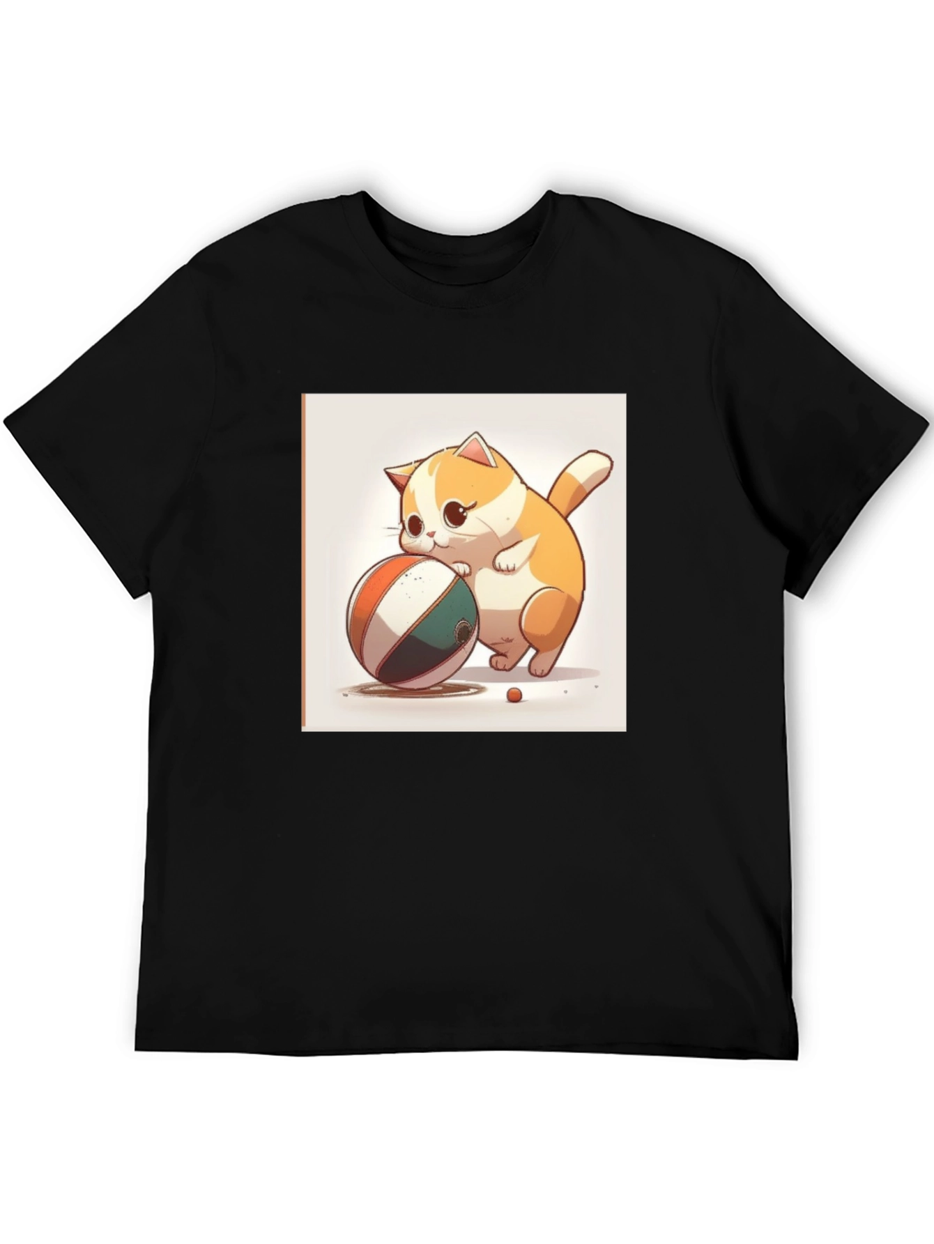 Cute Cartoon Cat with Ball Black T-Shirt