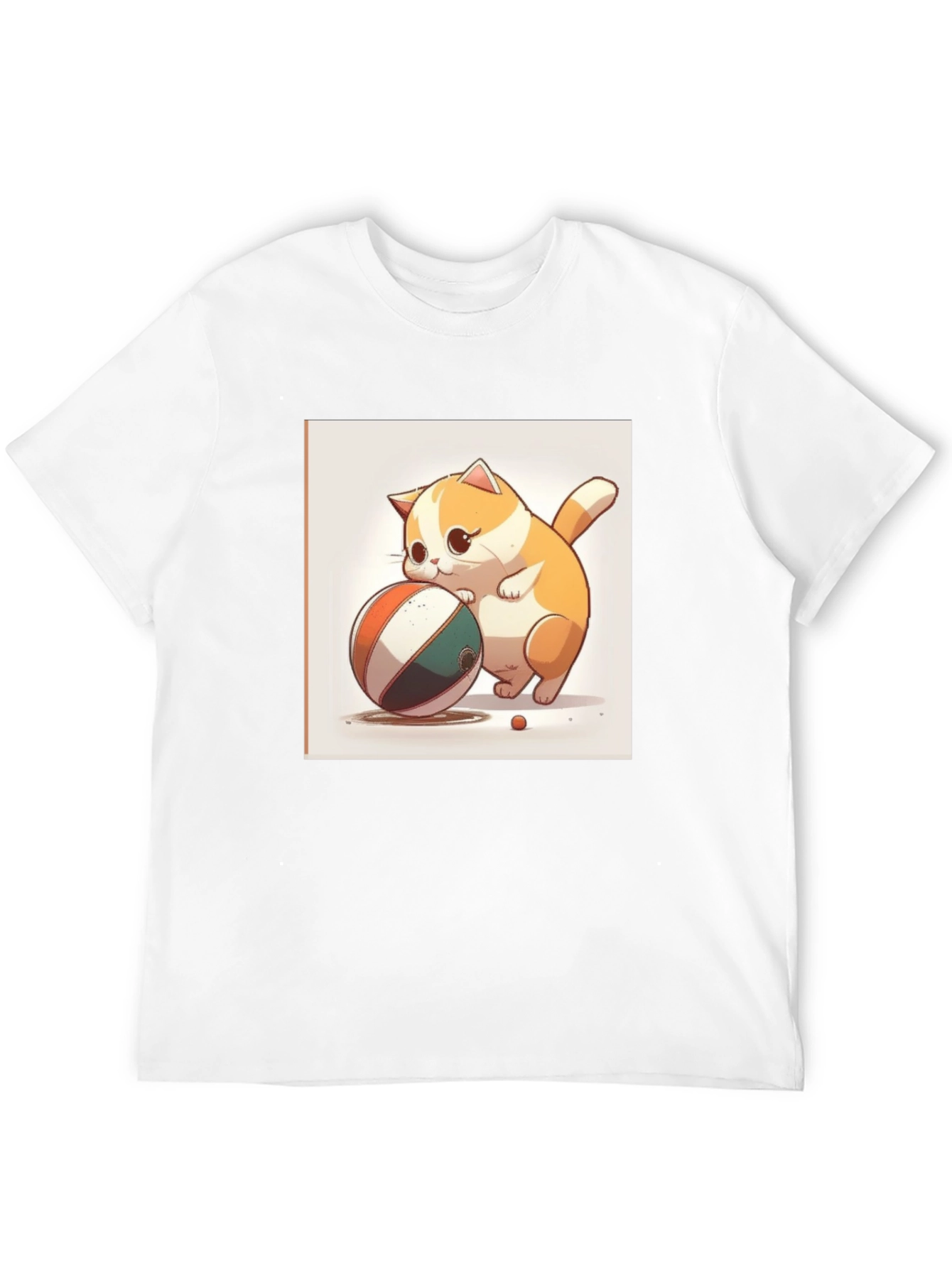 Cute Cartoon Cat with Ball Black T-Shirt