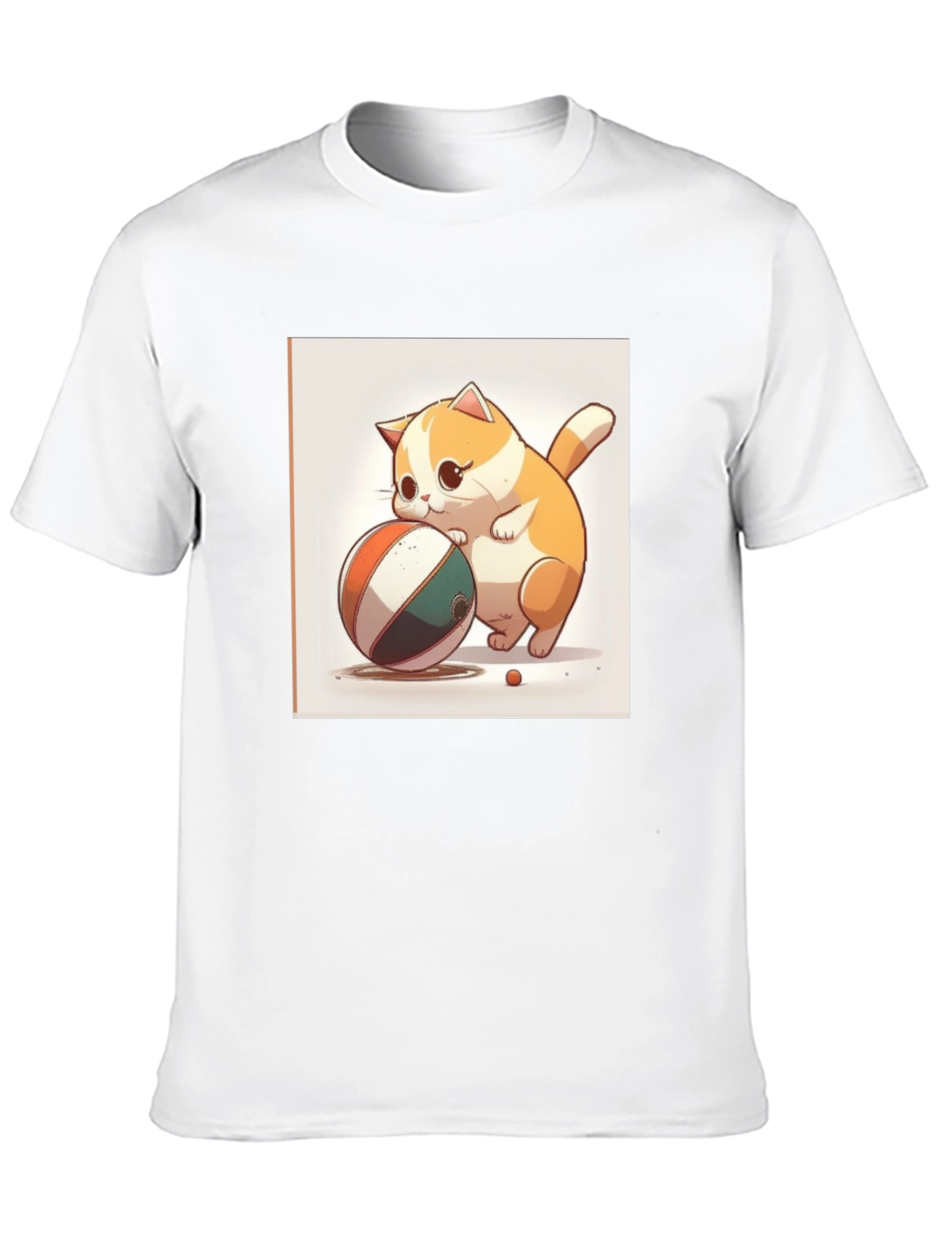 Cute Cartoon Cat with Ball Black T-Shirt