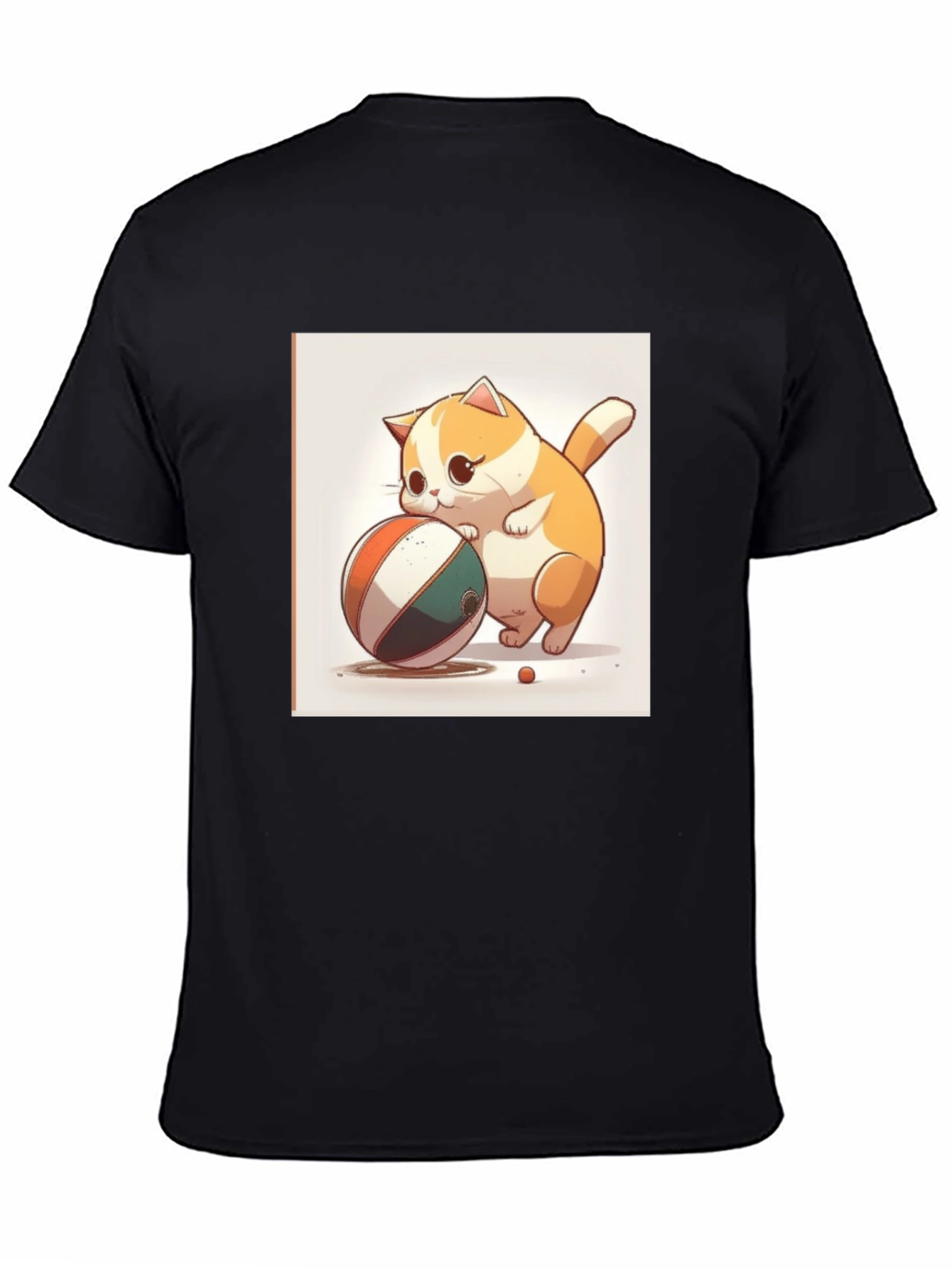 Cute Cartoon Cat with Ball Black T-Shirt