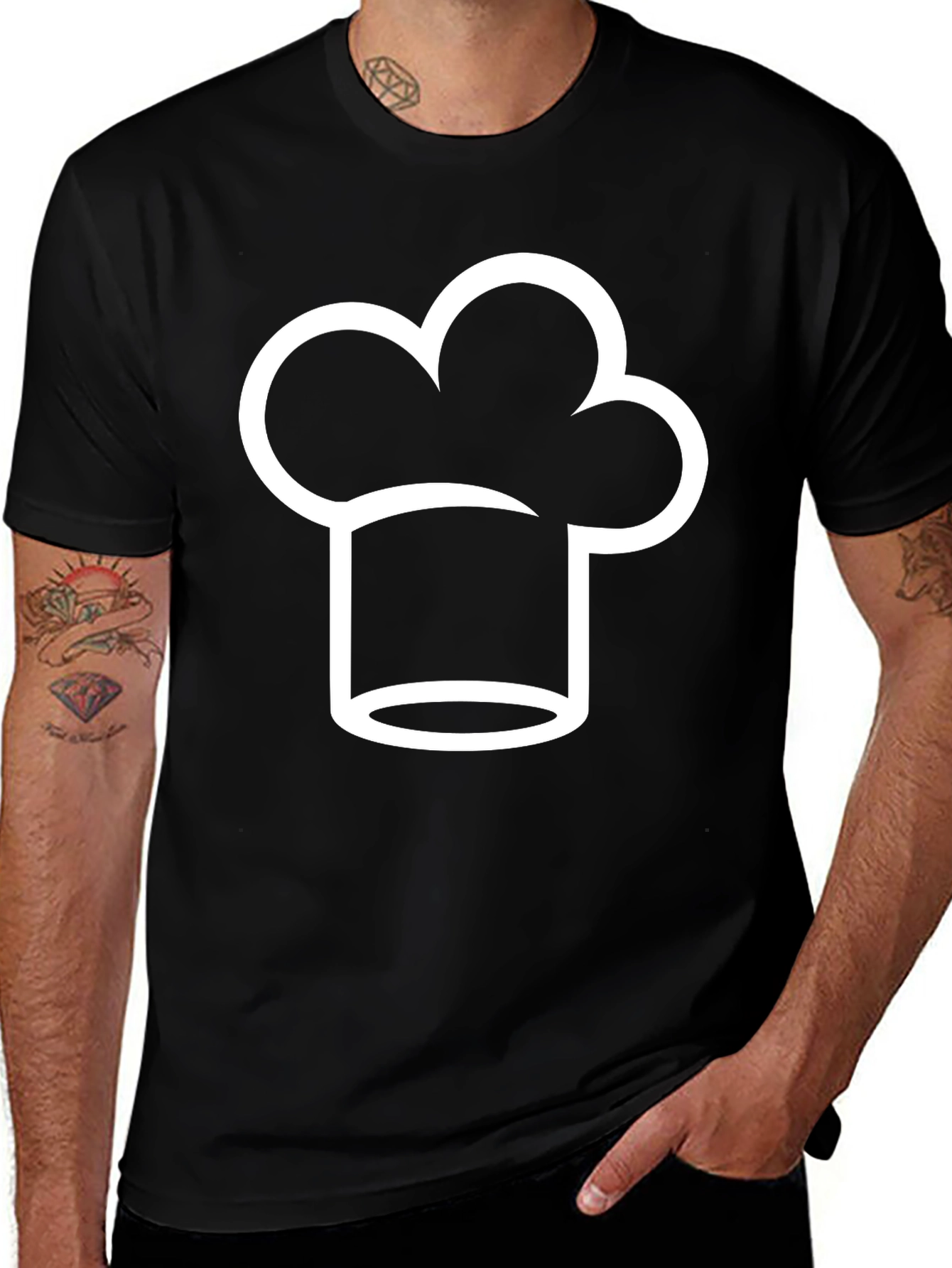 Chef Hat Graphic Tee - Black Cotton Blend T-Shirt