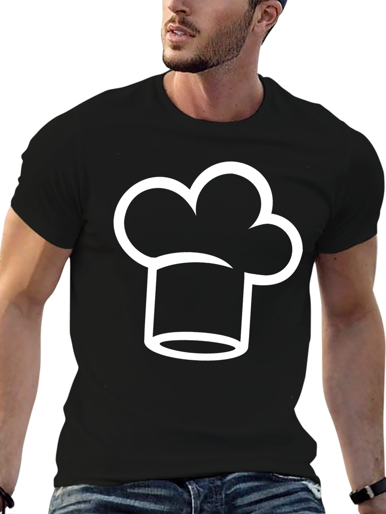 Chef Hat Graphic Tee - Black Cotton Blend T-Shirt