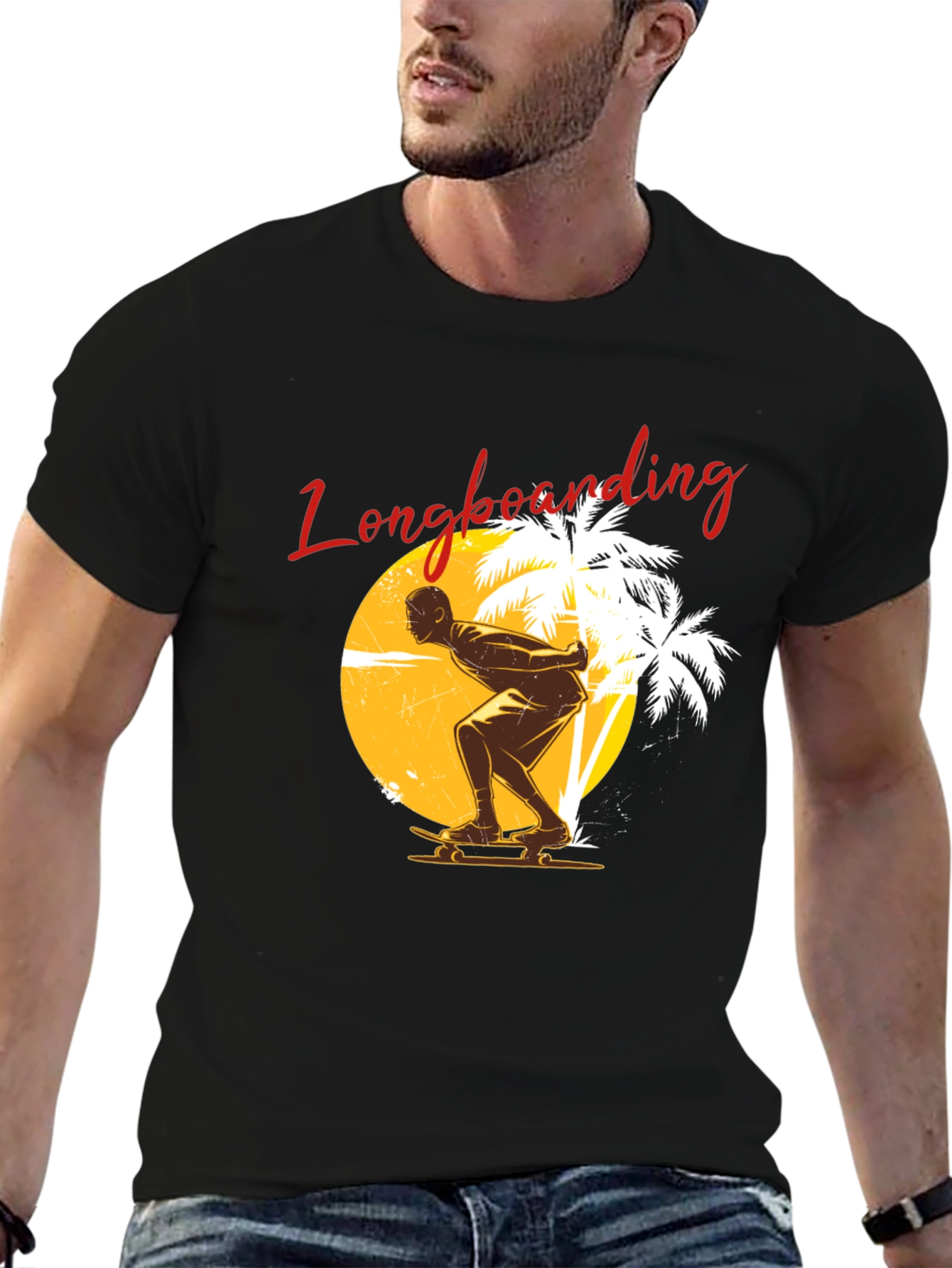 Longboarding Graphic Tee - Black Short Sleeve Shirt