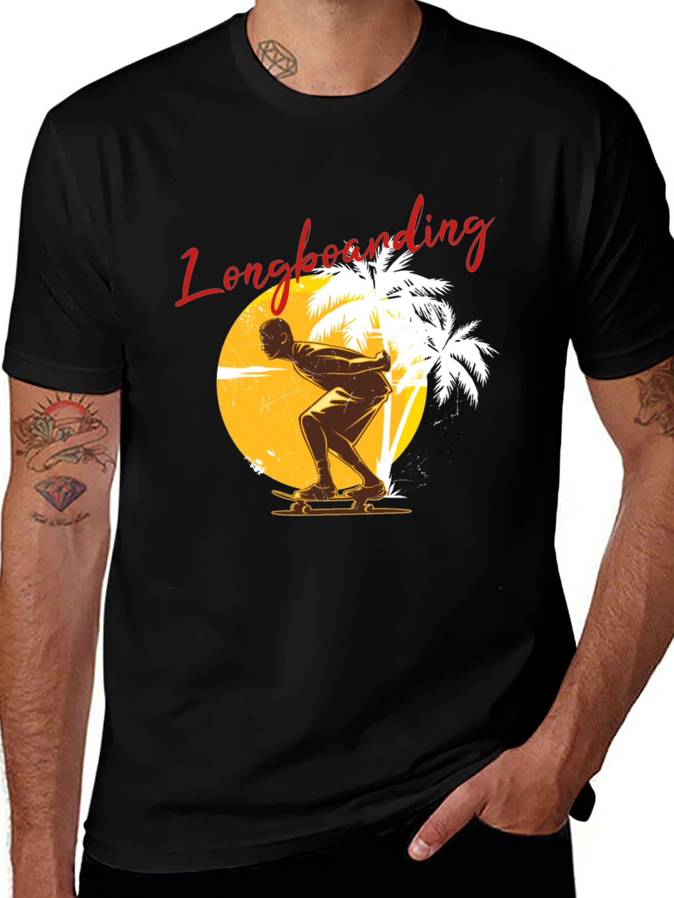 Longboarding Graphic Tee - Black Short Sleeve Shirt