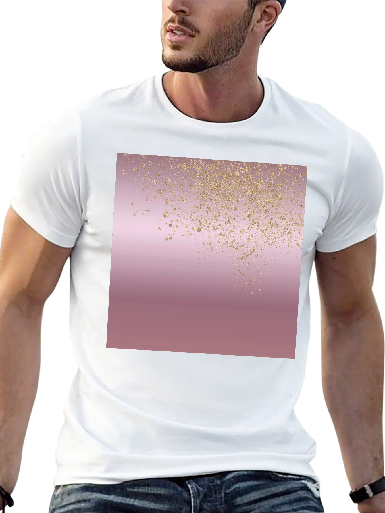 Stylish Black T-Shirt with Rose Gold Glitter Design