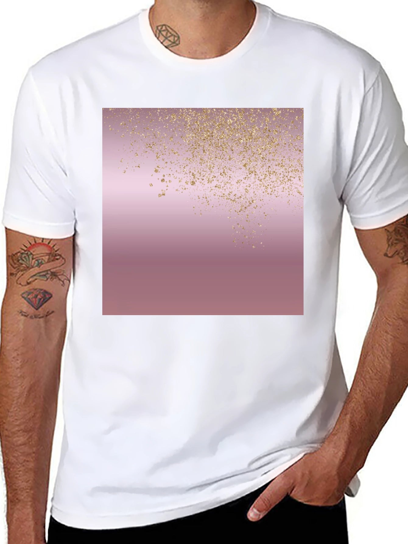 Stylish Black T-Shirt with Rose Gold Glitter Design