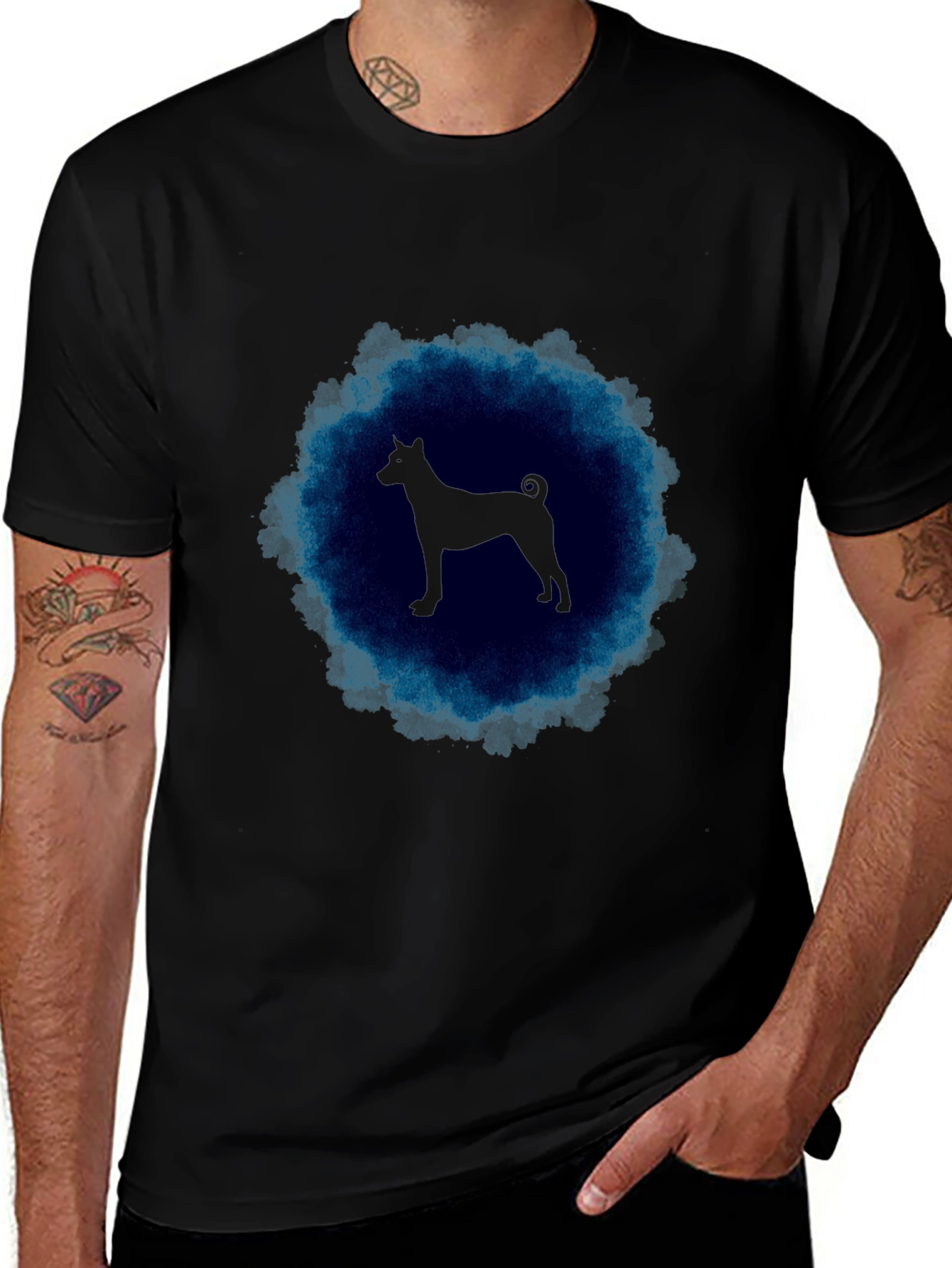 Basenji Silhouette T-Shirt - Mens Black Tee