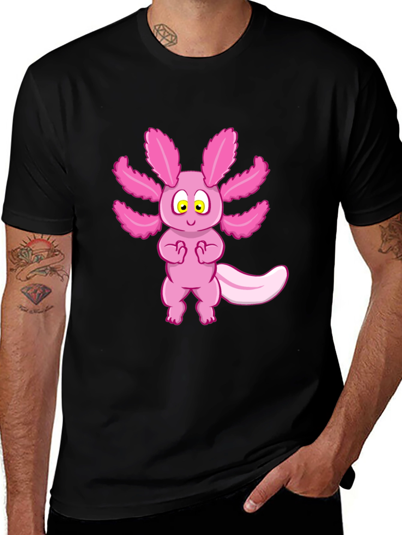 Axolotl Cartoon Graphic Tee - Black Unisex T-Shirt