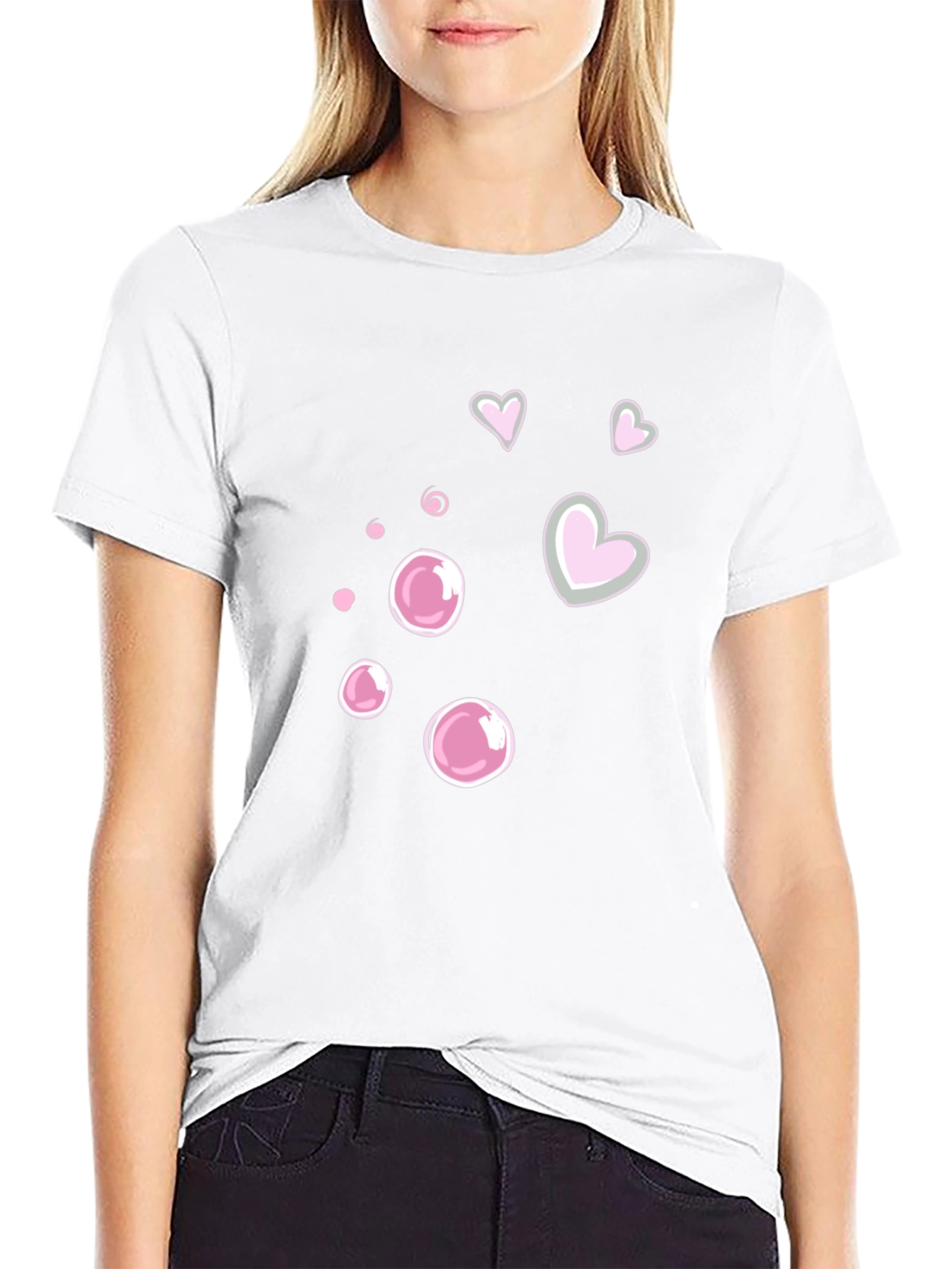 Cute Bubble & Heart Graphic Black Tee