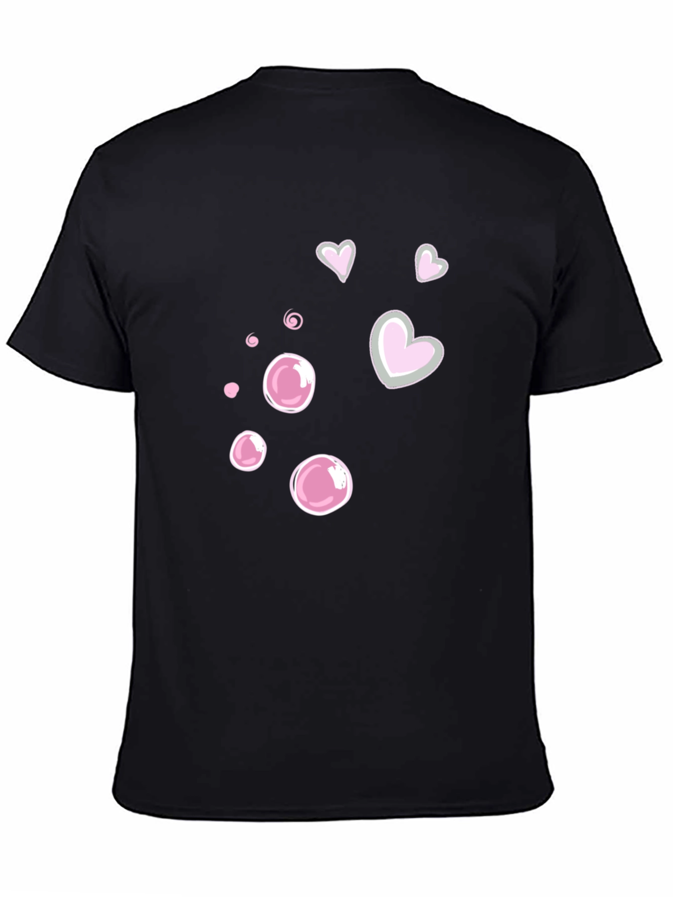 Cute Bubble & Heart Graphic Black Tee
