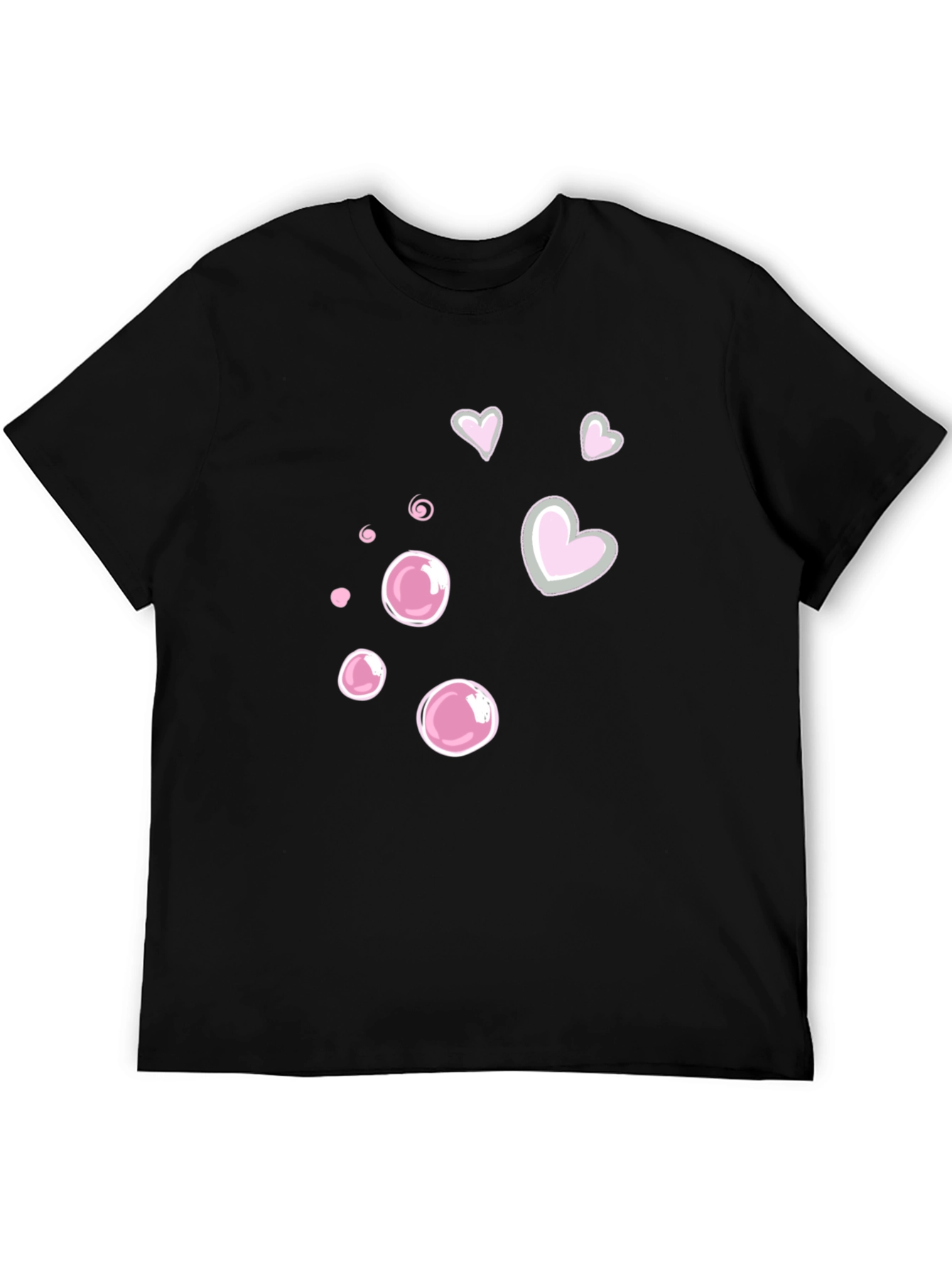 Cute Bubble & Heart Graphic Black Tee