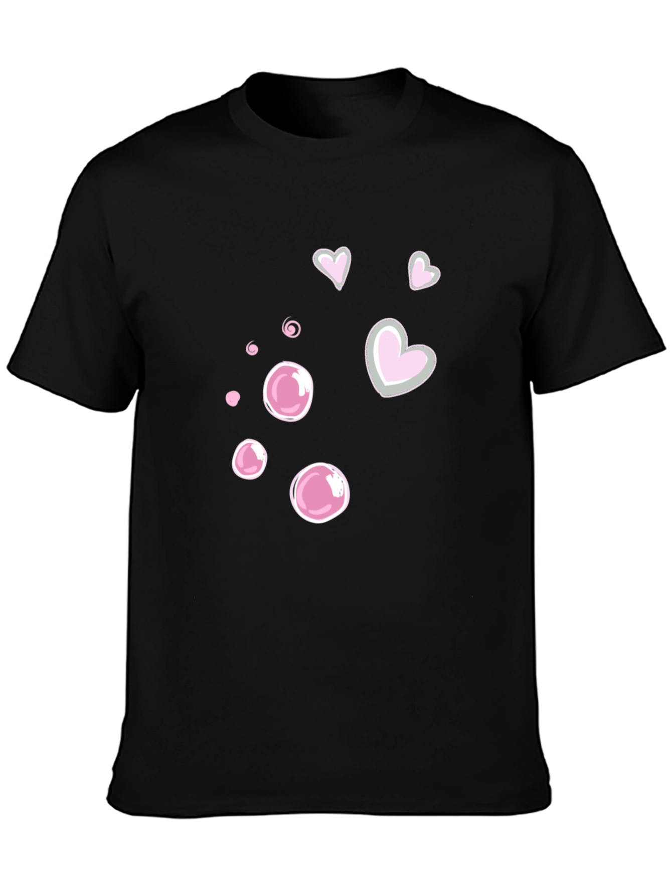 Cute Bubble & Heart Graphic Black Tee