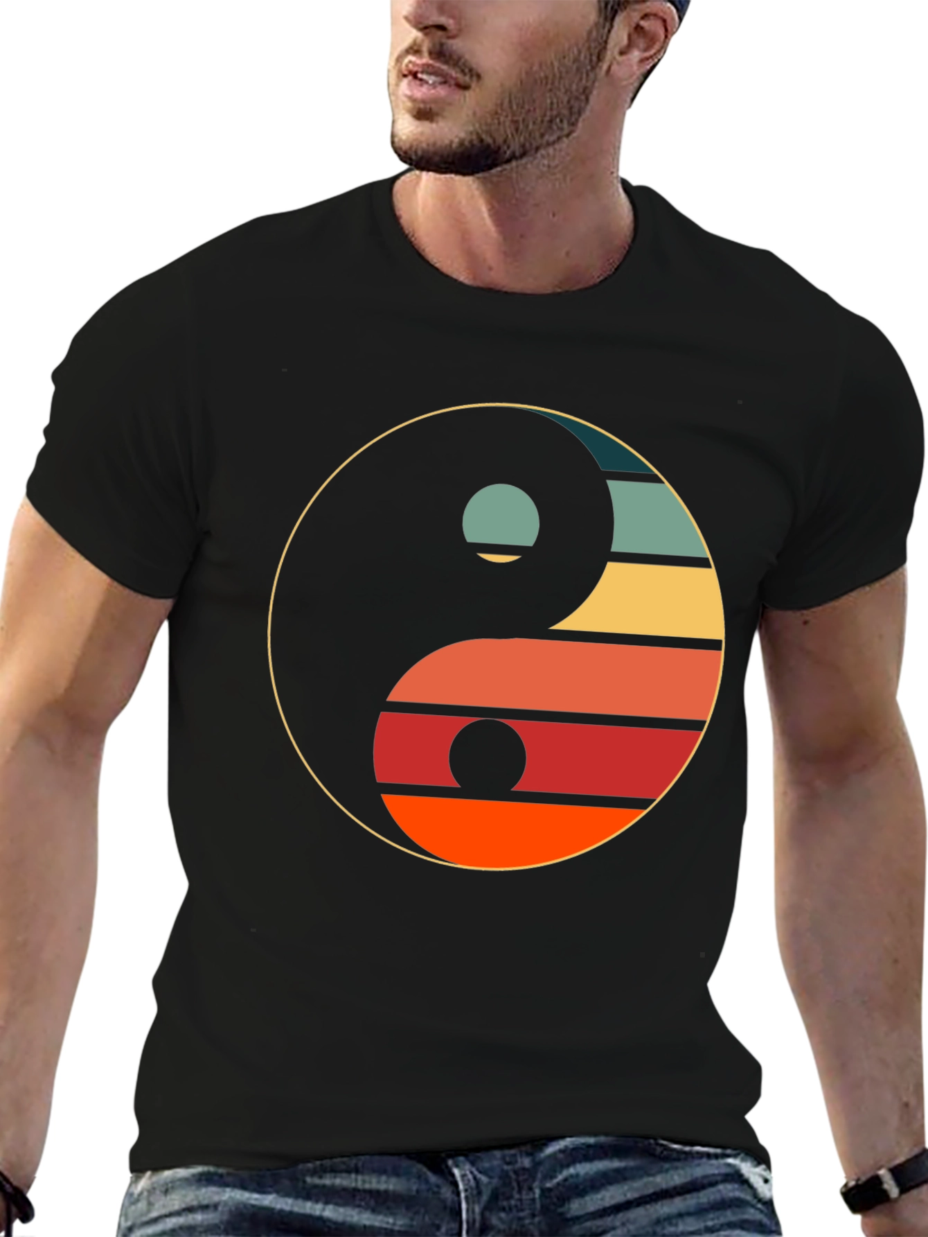 Yin Yang Retro Graphic Tee - Unisex Black T-Shirt
