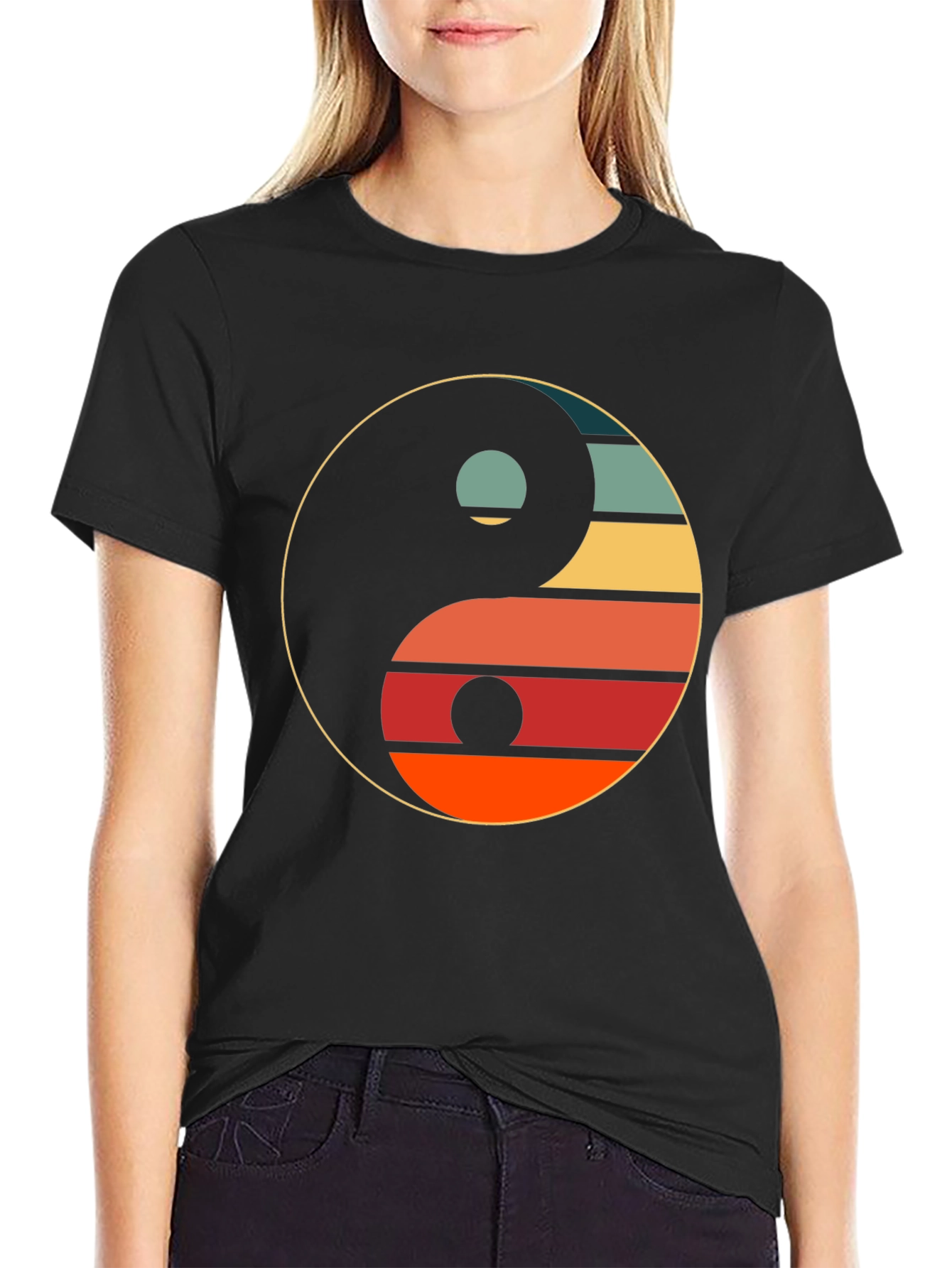 Yin Yang Retro Graphic Tee - Unisex Black T-Shirt