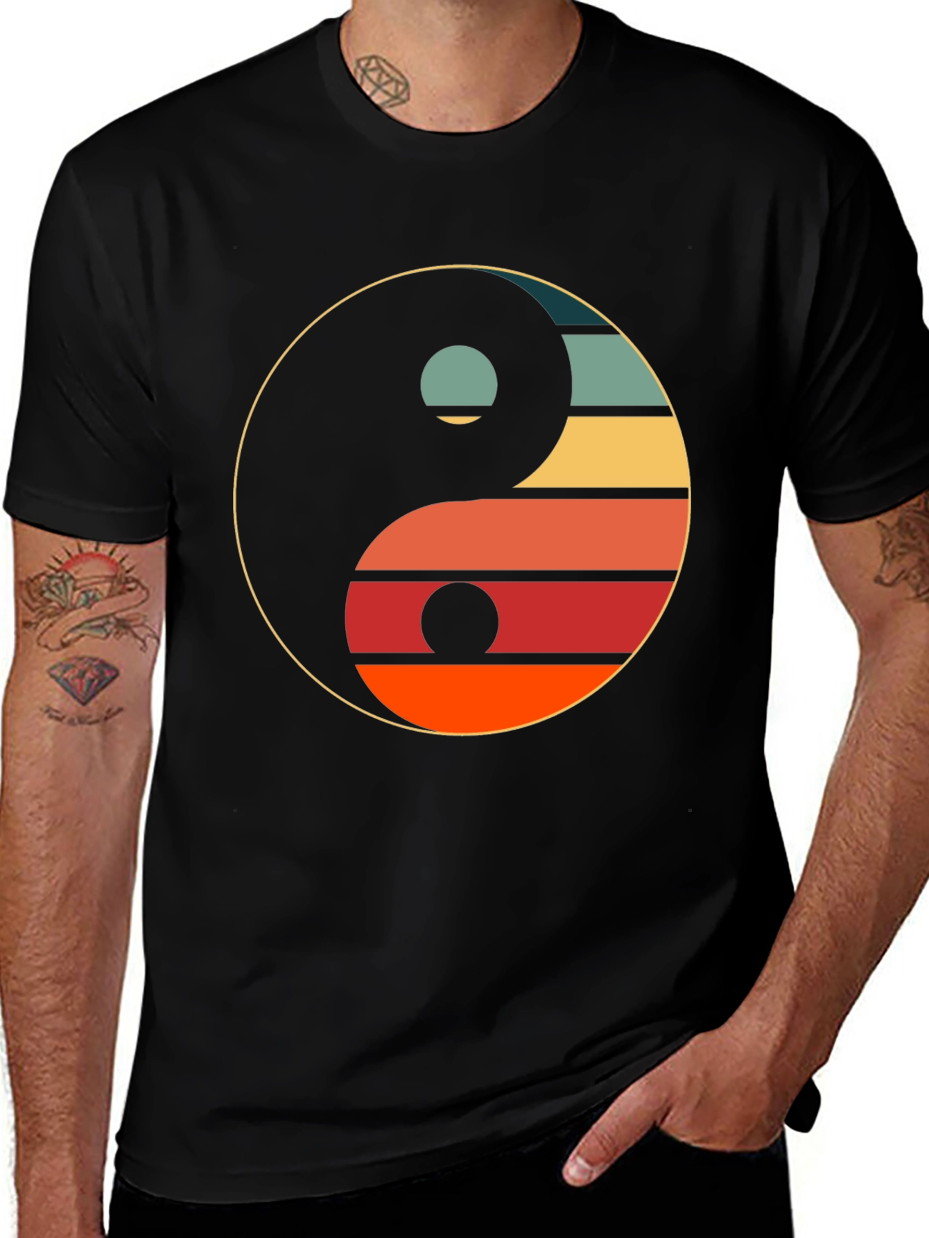 Yin Yang Retro Graphic Tee - Unisex Black T-Shirt