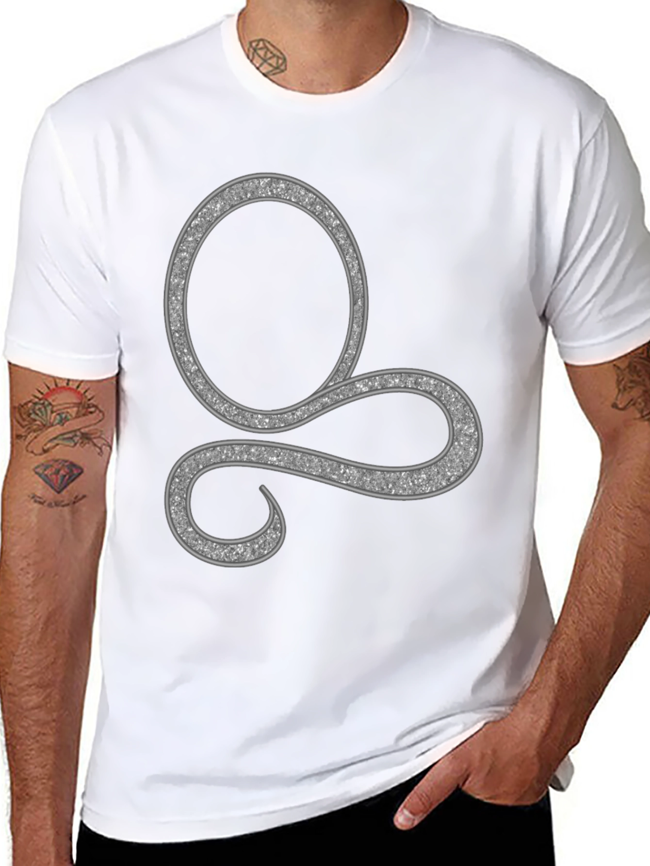 Stylish Black Tee with Silver Swirl Design