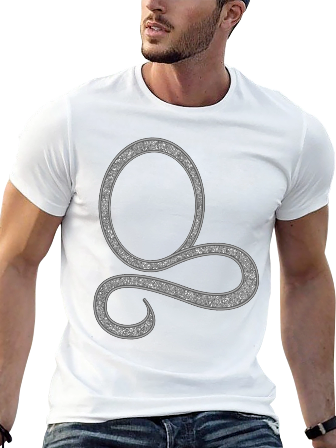 Stylish Black Tee with Silver Swirl Design