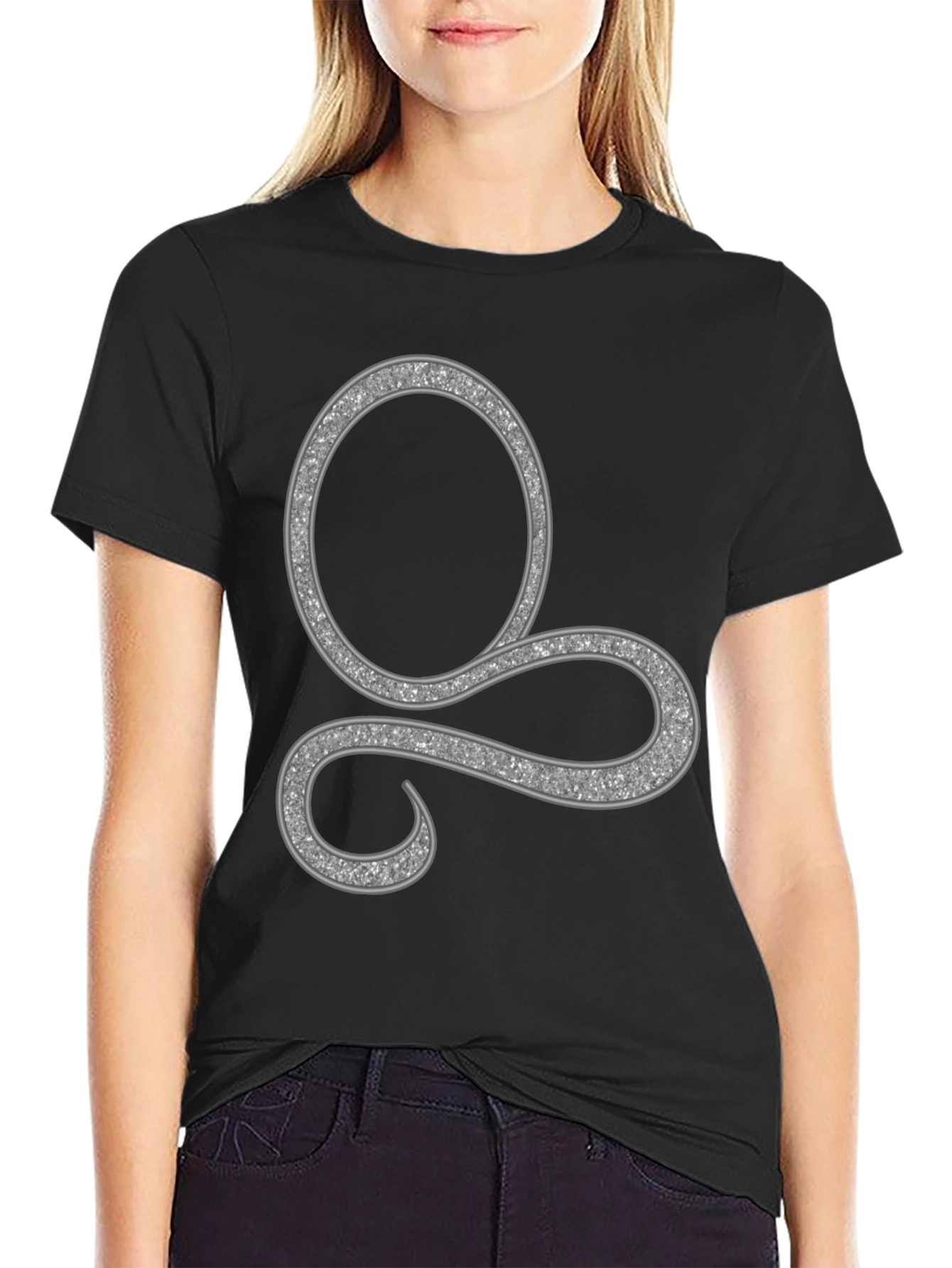 Stylish Black Tee with Silver Swirl Design