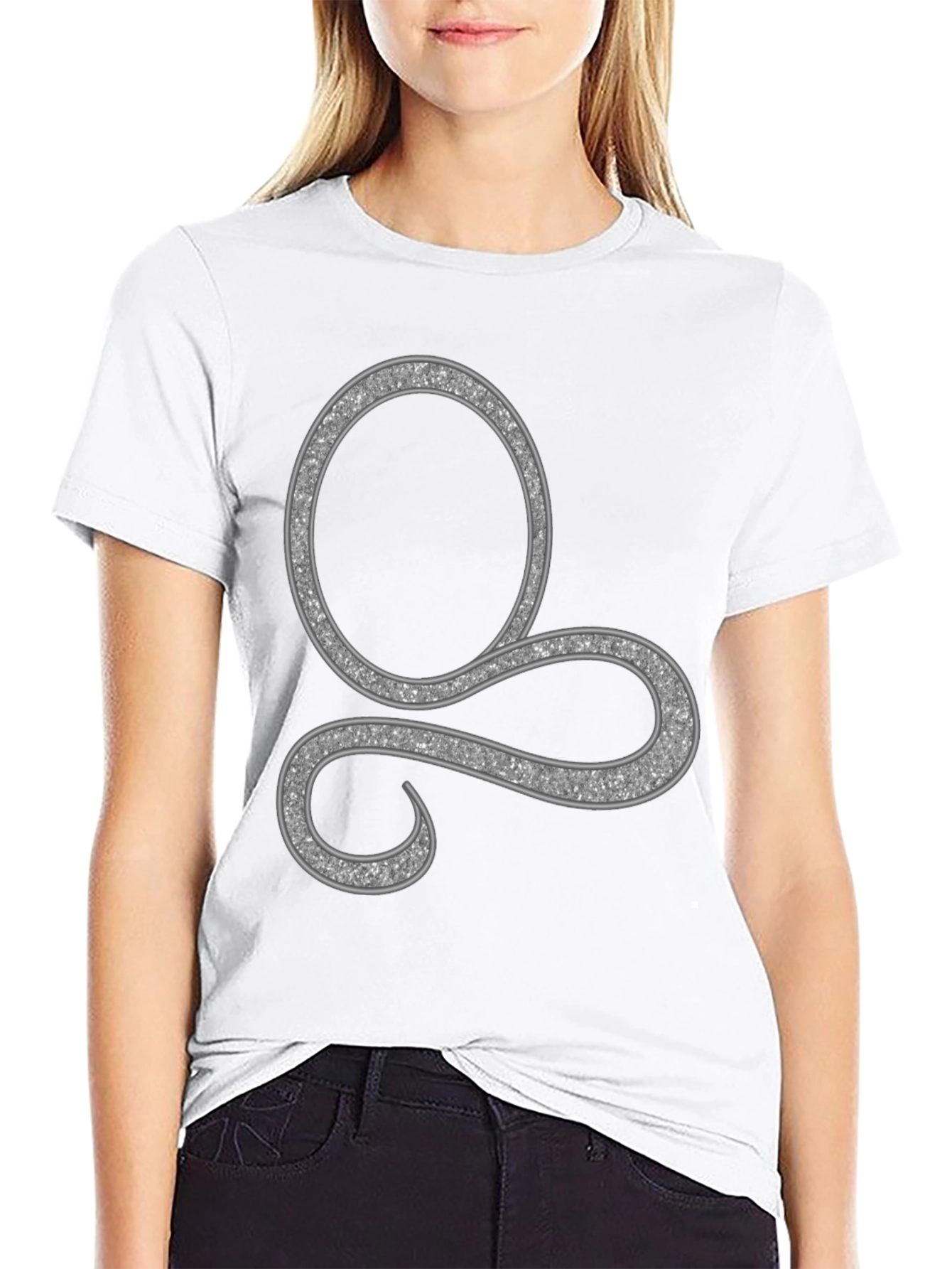 Stylish Black Tee with Silver Swirl Design