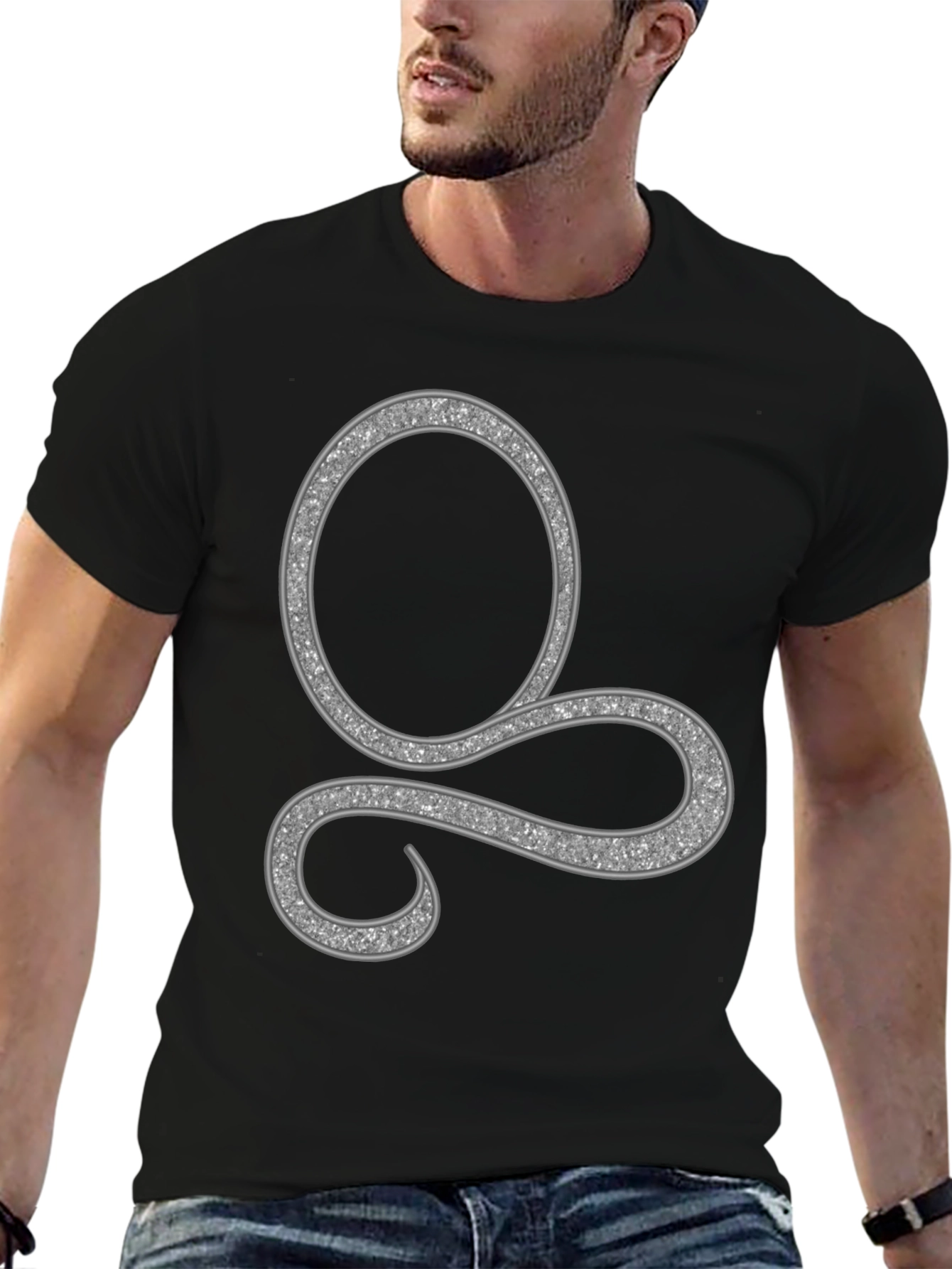 Stylish Black Tee with Silver Swirl Design