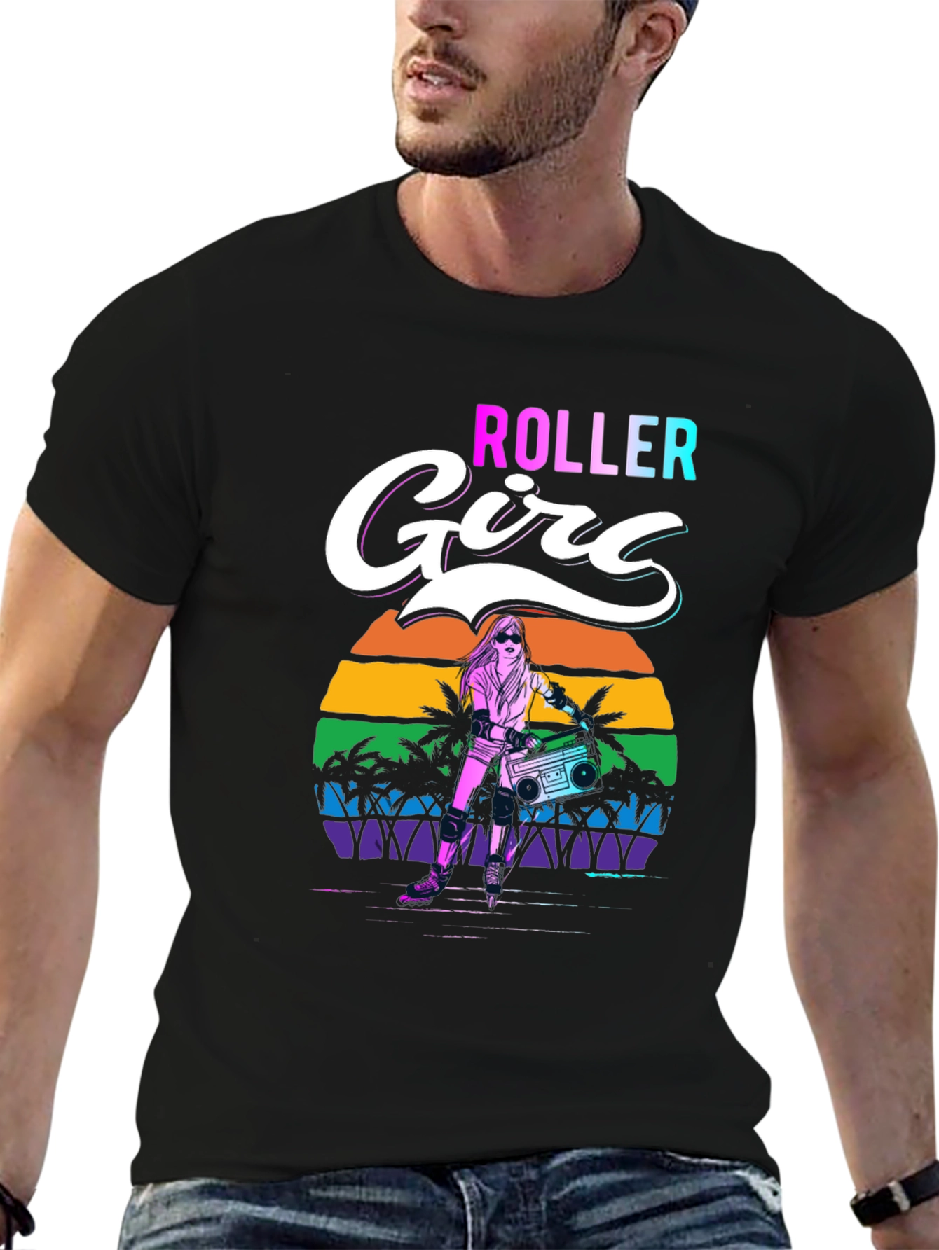 Retro Roller Girl Graphic Tee - 80s Style