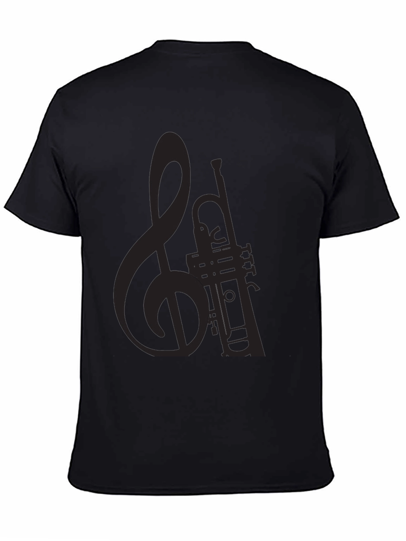 Musical Trumpet & Clef Black Graphic T-Shirt