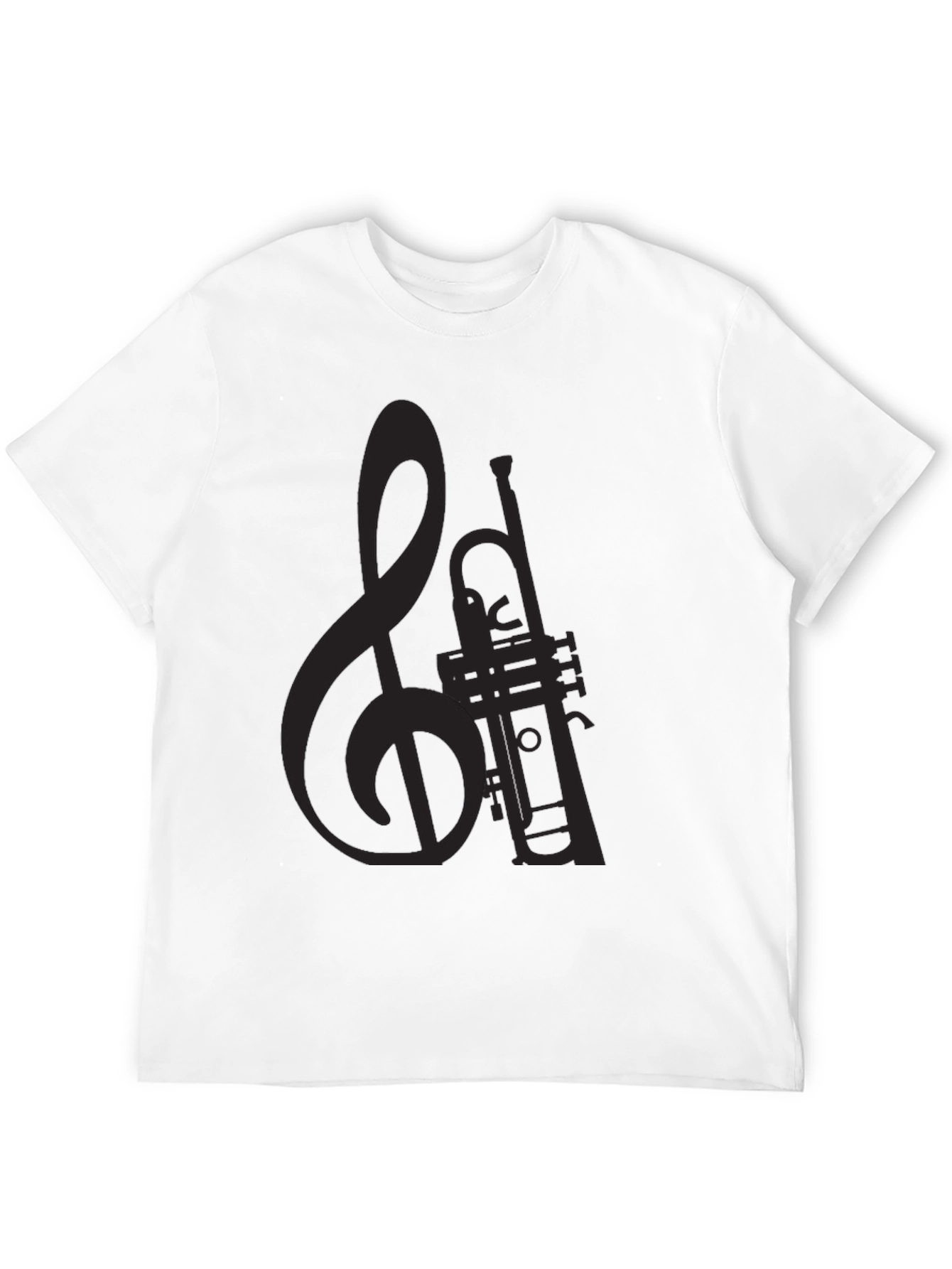 Musical Trumpet & Clef Black Graphic T-Shirt