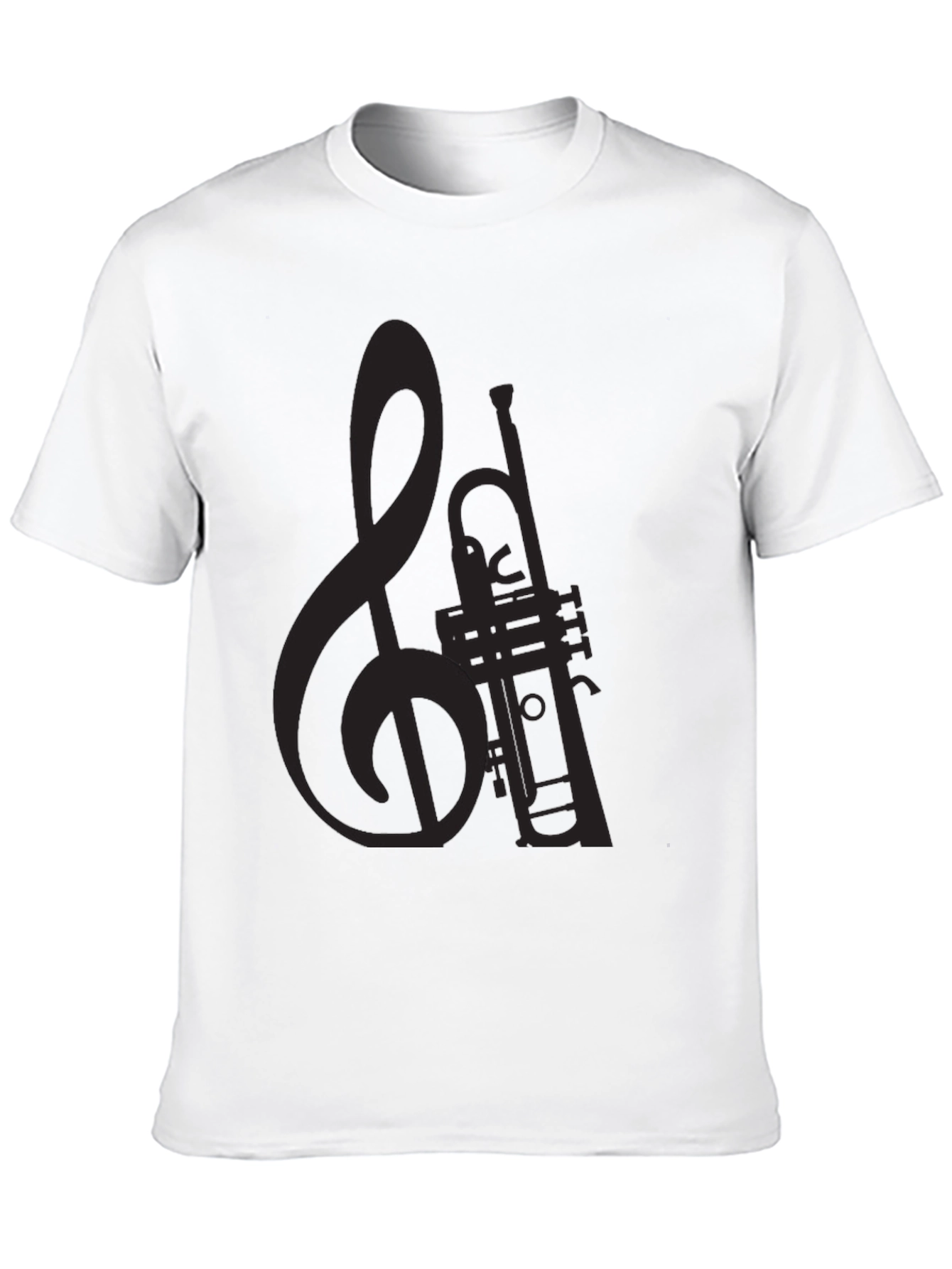 Musical Trumpet & Clef Black Graphic T-Shirt