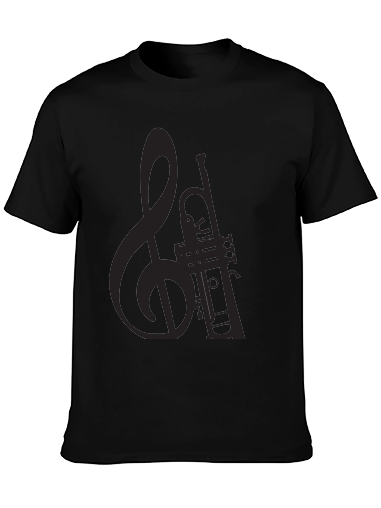 Musical Trumpet & Clef Black Graphic T-Shirt