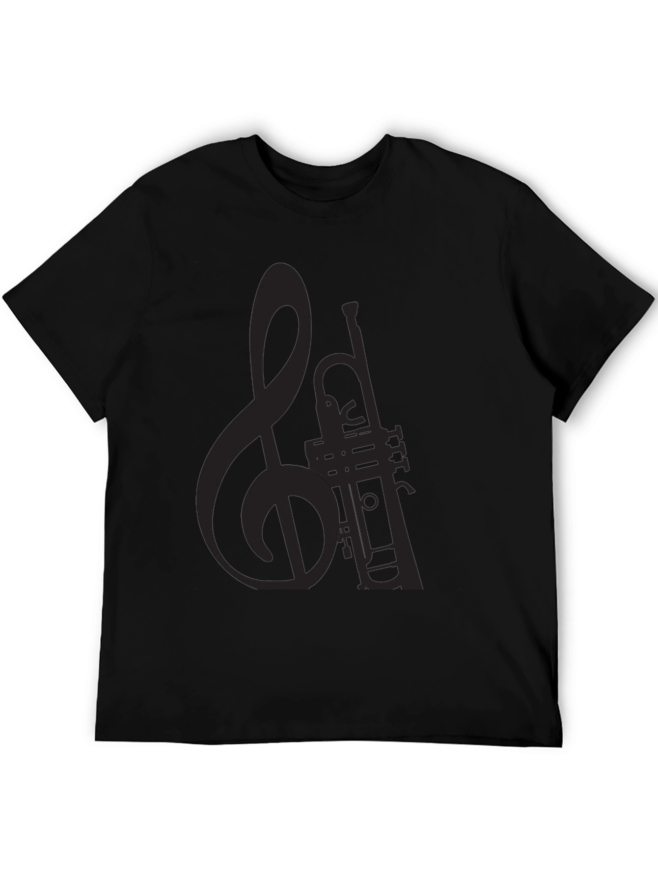 Musical Trumpet & Clef Black Graphic T-Shirt