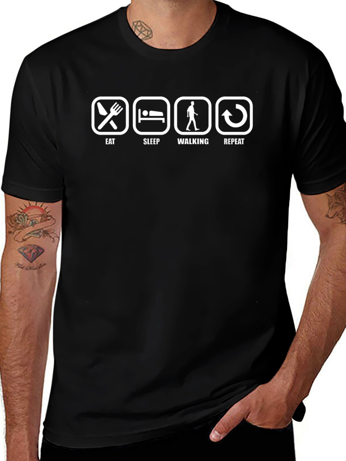Eat Sleep Walking Repeat Black T-Shirt