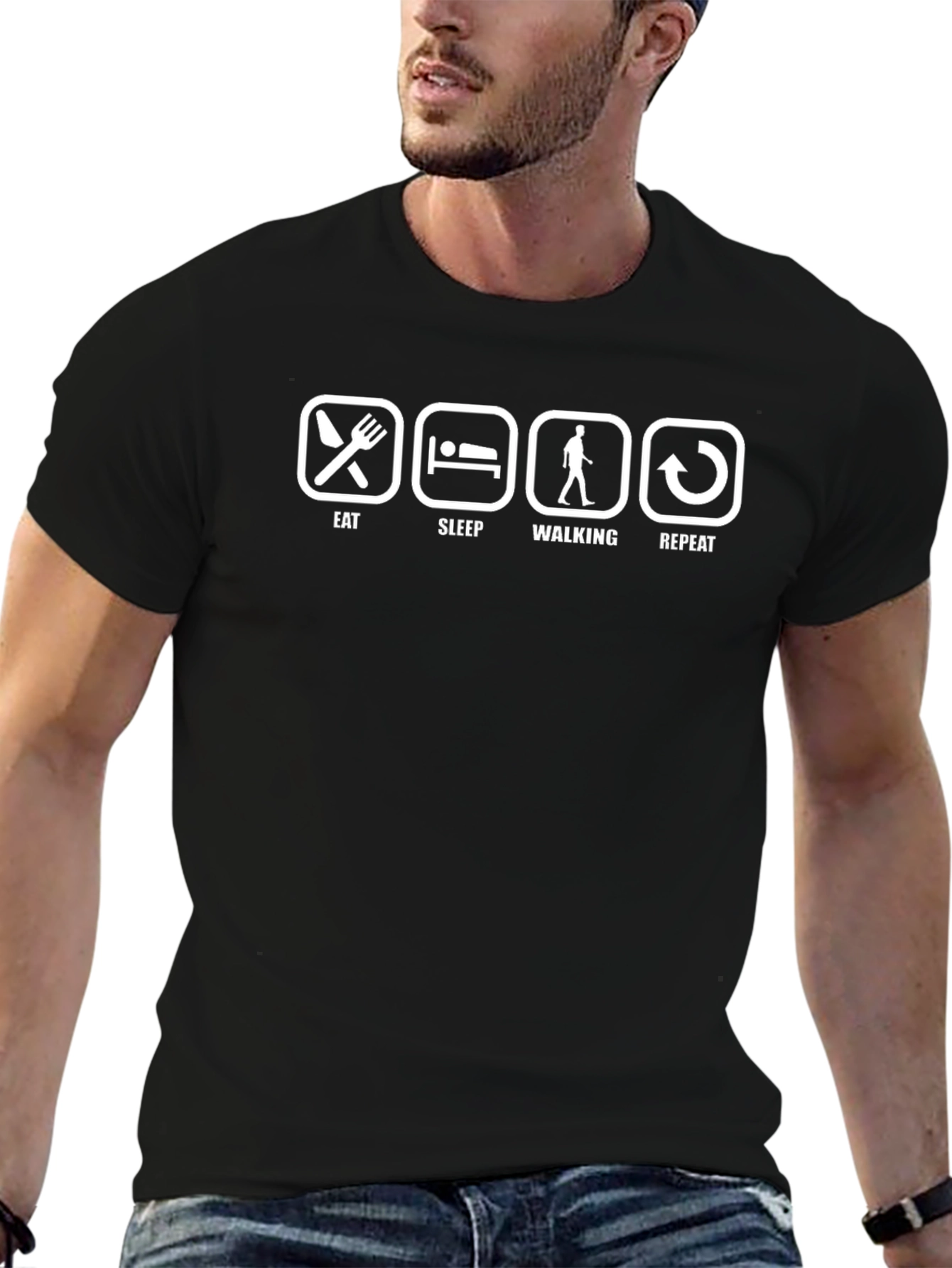 Eat Sleep Walking Repeat Black T-Shirt