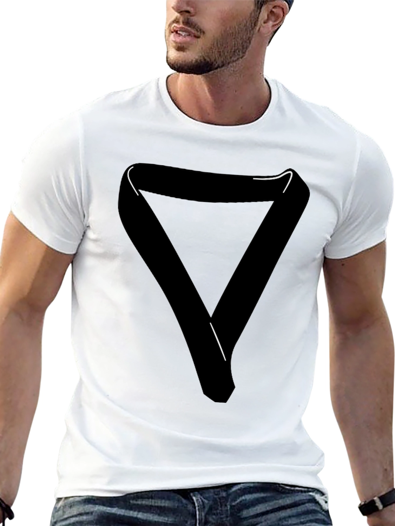 Black T-Shirt with Graphic Triangle Design - Modern Style