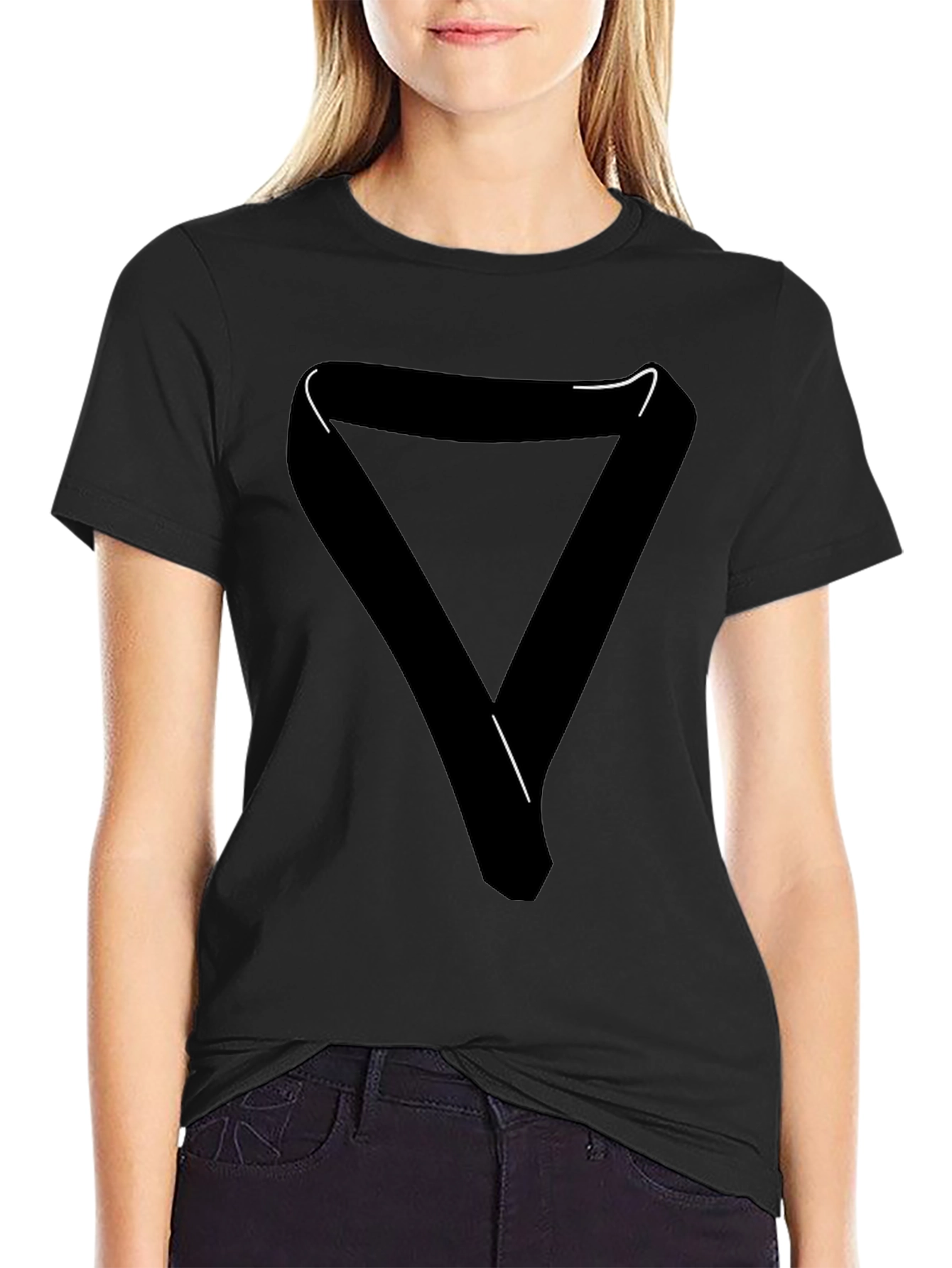 Black T-Shirt with Graphic Triangle Design - Modern Style
