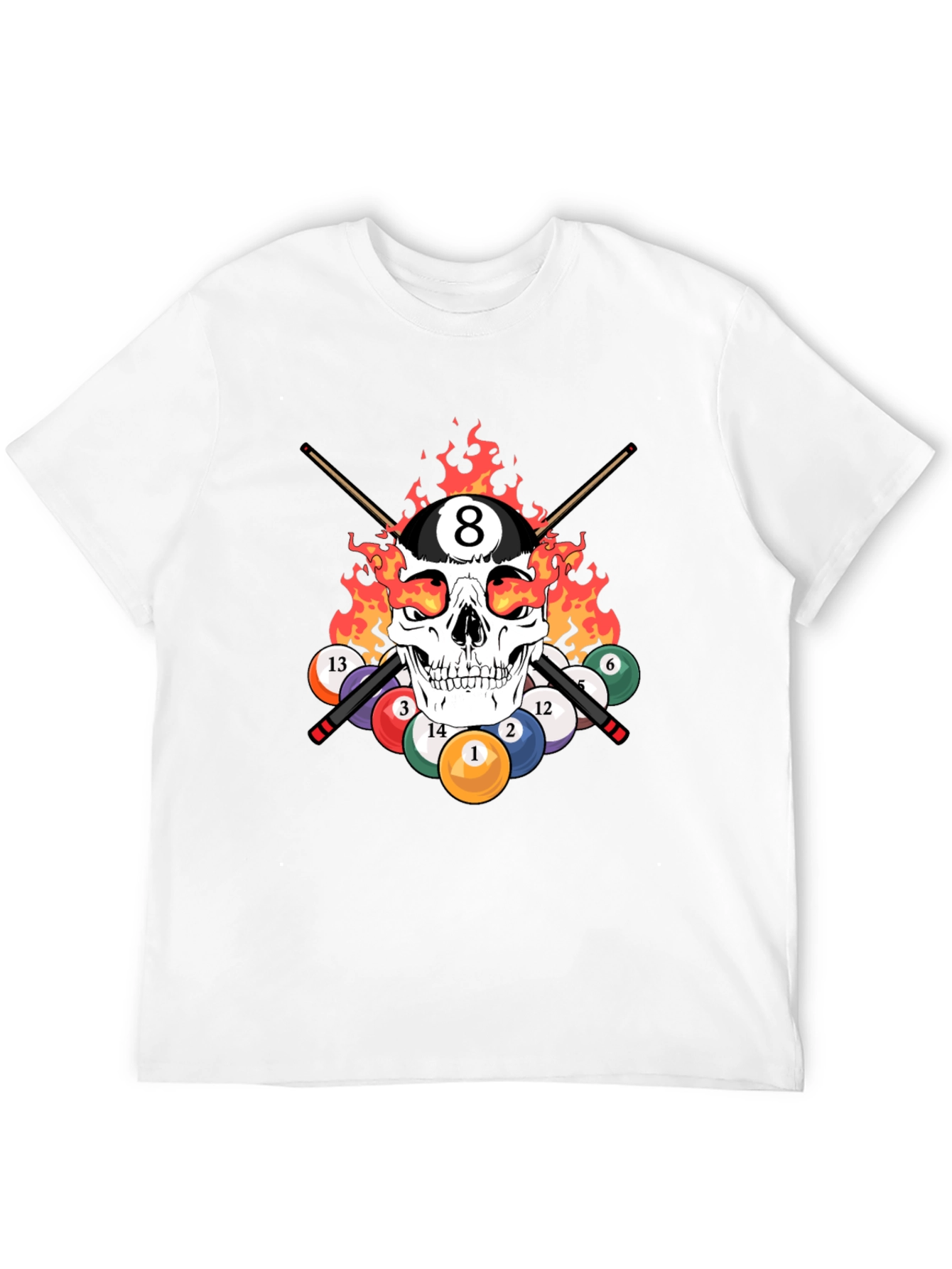 Skull 8 Ball Flames T-Shirt - Billiards Graphic Tee