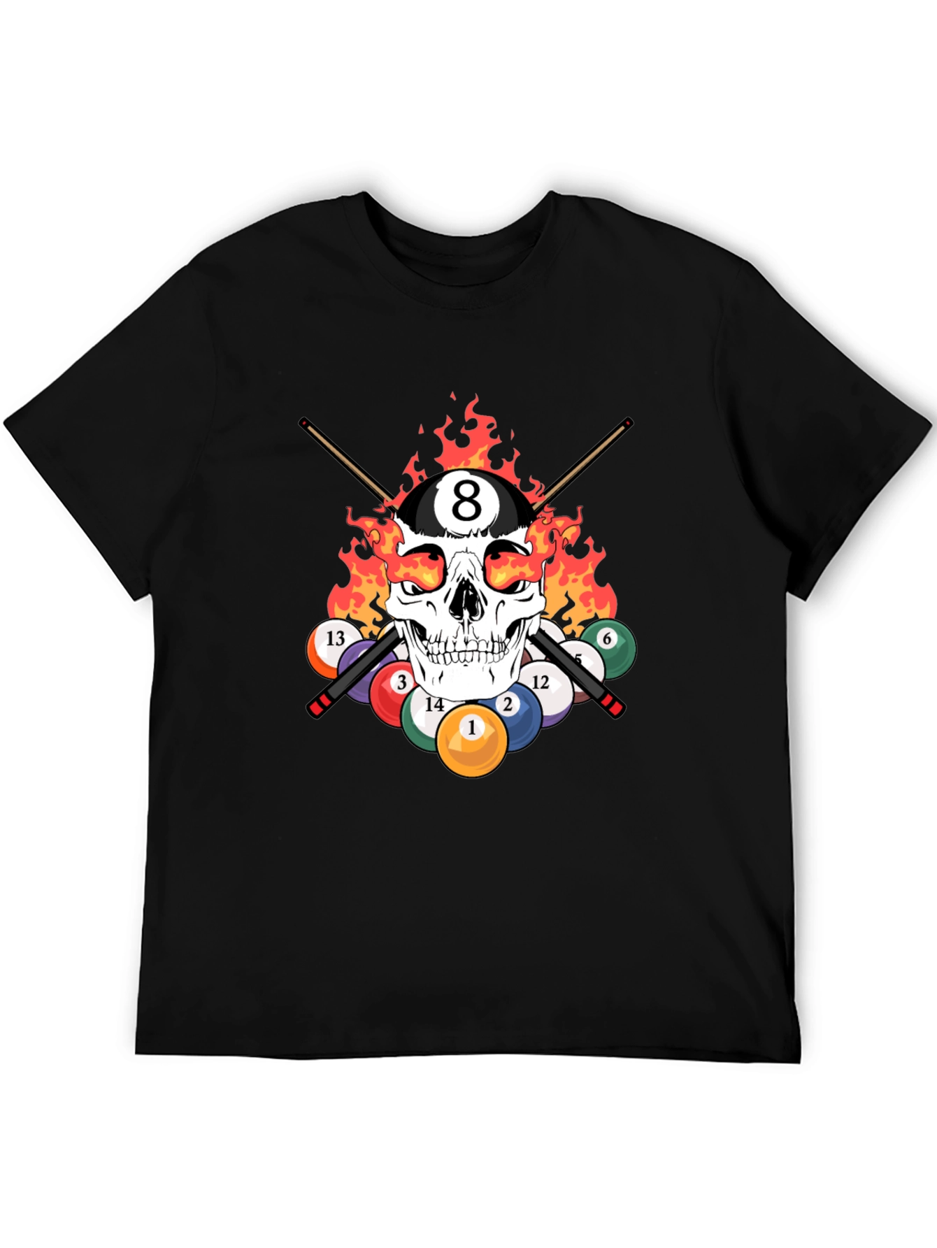 Skull 8 Ball Flames T-Shirt - Billiards Graphic Tee