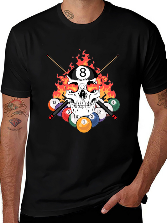 Skull 8 Ball Flames T-Shirt - Billiards Graphic Tee