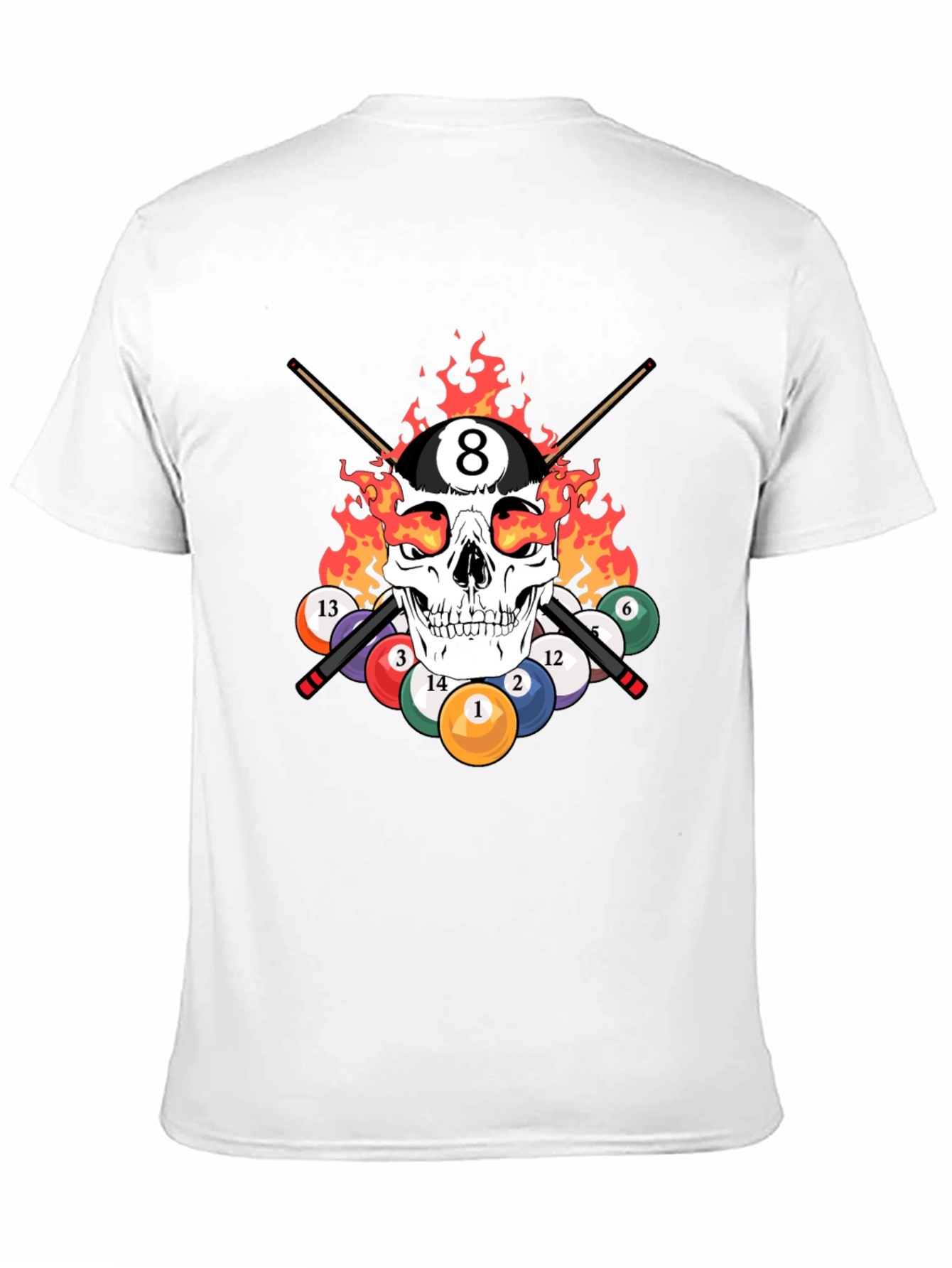 Skull 8 Ball Flames T-Shirt - Billiards Graphic Tee