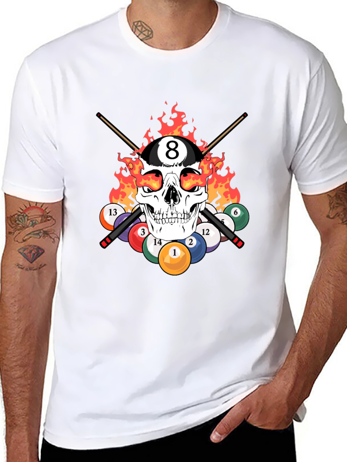 Skull 8 Ball Flames T-Shirt - Billiards Graphic Tee