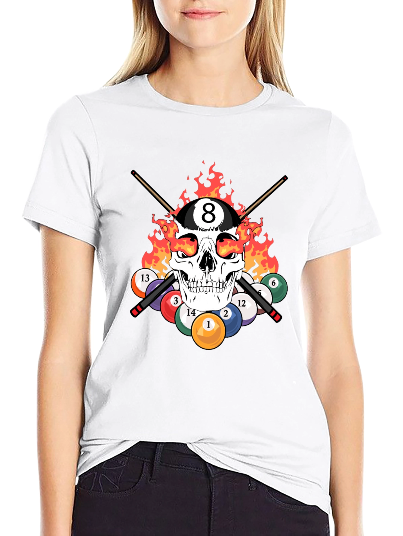 Skull 8 Ball Flames T-Shirt - Billiards Graphic Tee