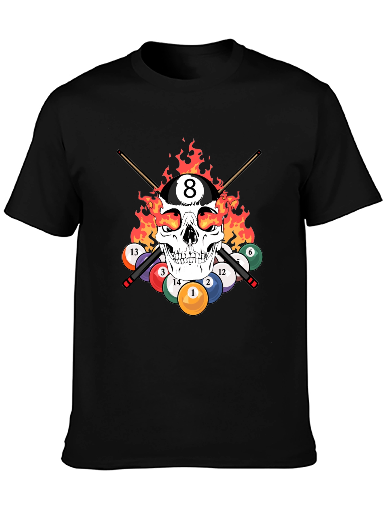Skull 8 Ball Flames T-Shirt - Billiards Graphic Tee